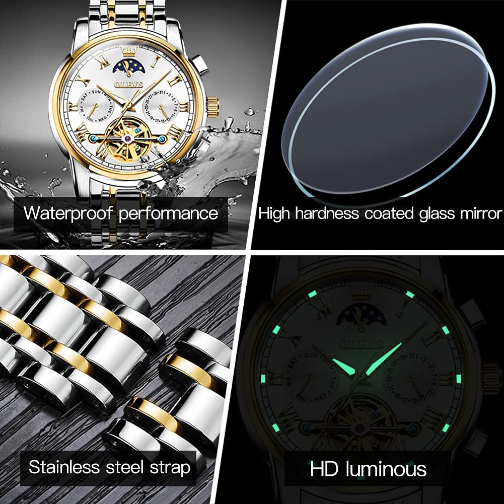 OLEVS Automatic Self-Winding Couple Watches Set - Luxury Matching Dress Watches for Men & Women - Perfect Anniversary & Wedding Gifts for Him and Her - Ideal for Date Nights, Formal Events & Romantic Occasions
