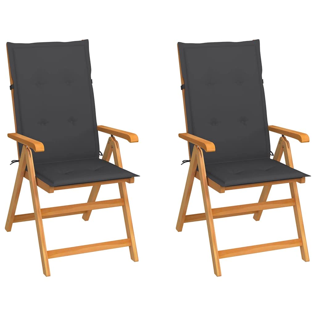 Premium FAMIROSA Patio Chairs Set of 2 - Solid Teak Wood with Anthracite Cushions (33.55 lbs) - Outdoor Garden, Poolside, and Backyard Relaxation Furniture