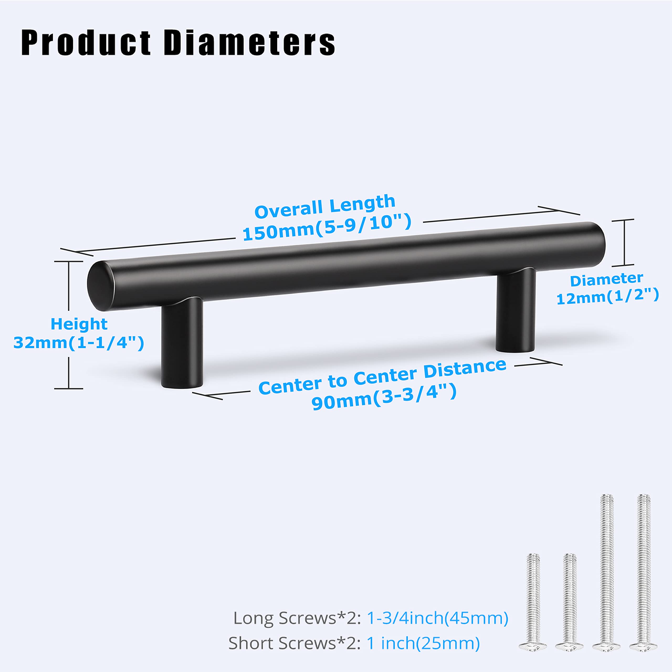 KNOBWELL 5-Pack Black Cabinet Pulls 3.75
