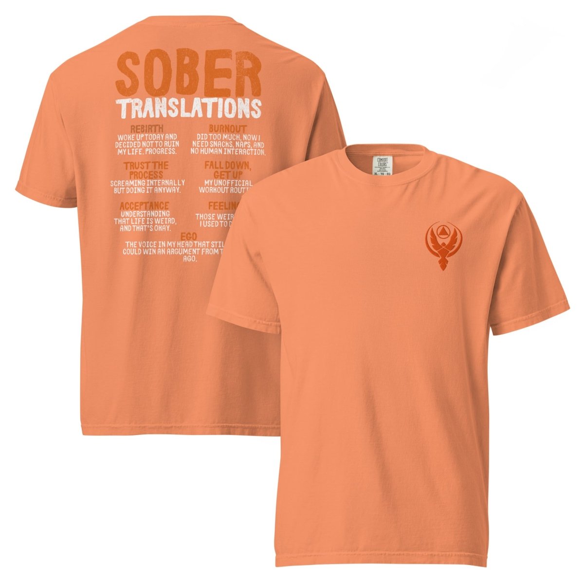 Premium Heavyweight T-Shirt with Phoenix Front Embroidery & Back Print - Sober Translations Vol.4 - Streetwear, Casual Wear & Festival Fashion