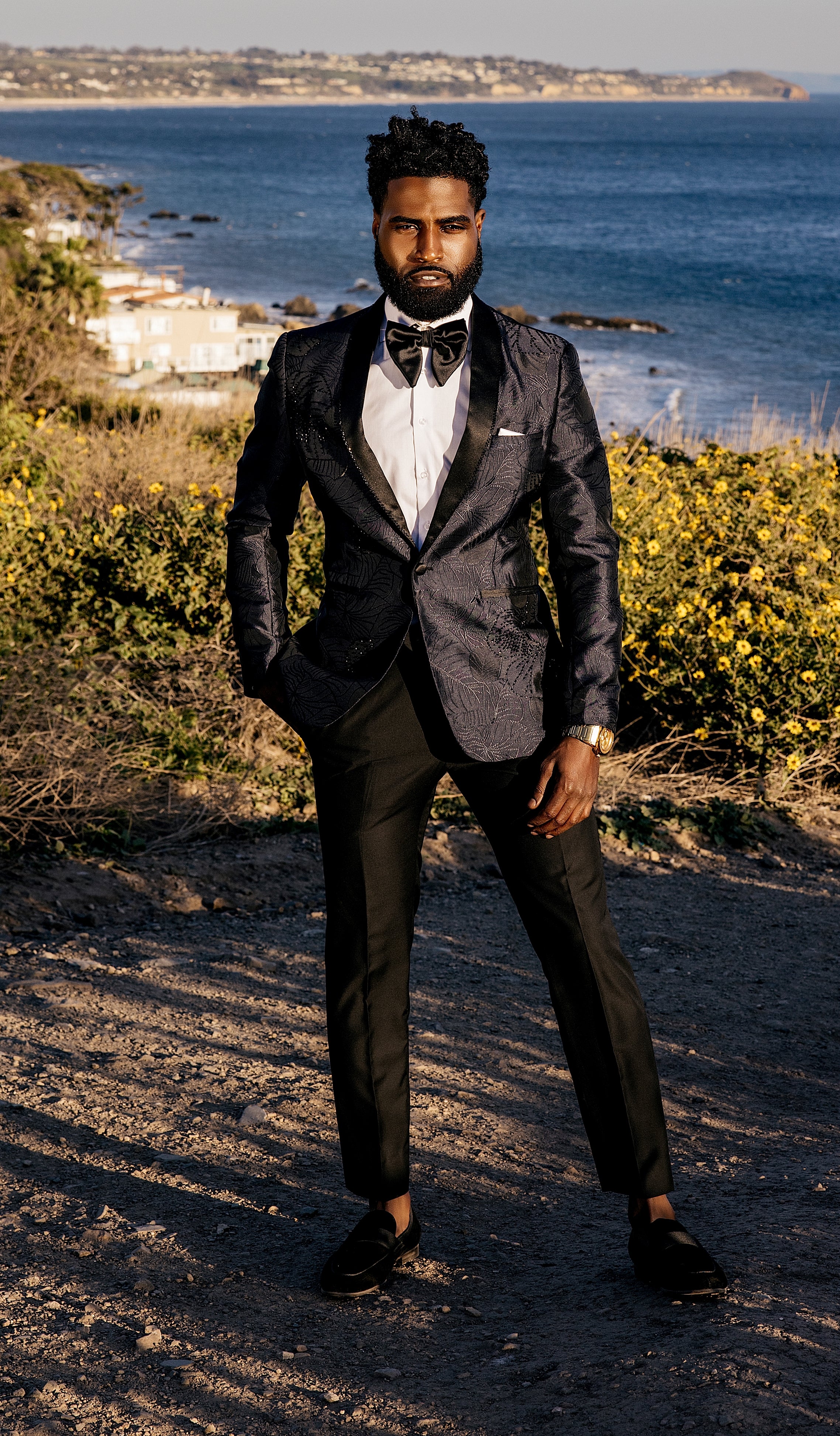 Elegant Navy Blue Brocade Dinner Jacket for Men - Formal Wear & Special Occasions - Perfect for Weddings, Galas, and Evening Events