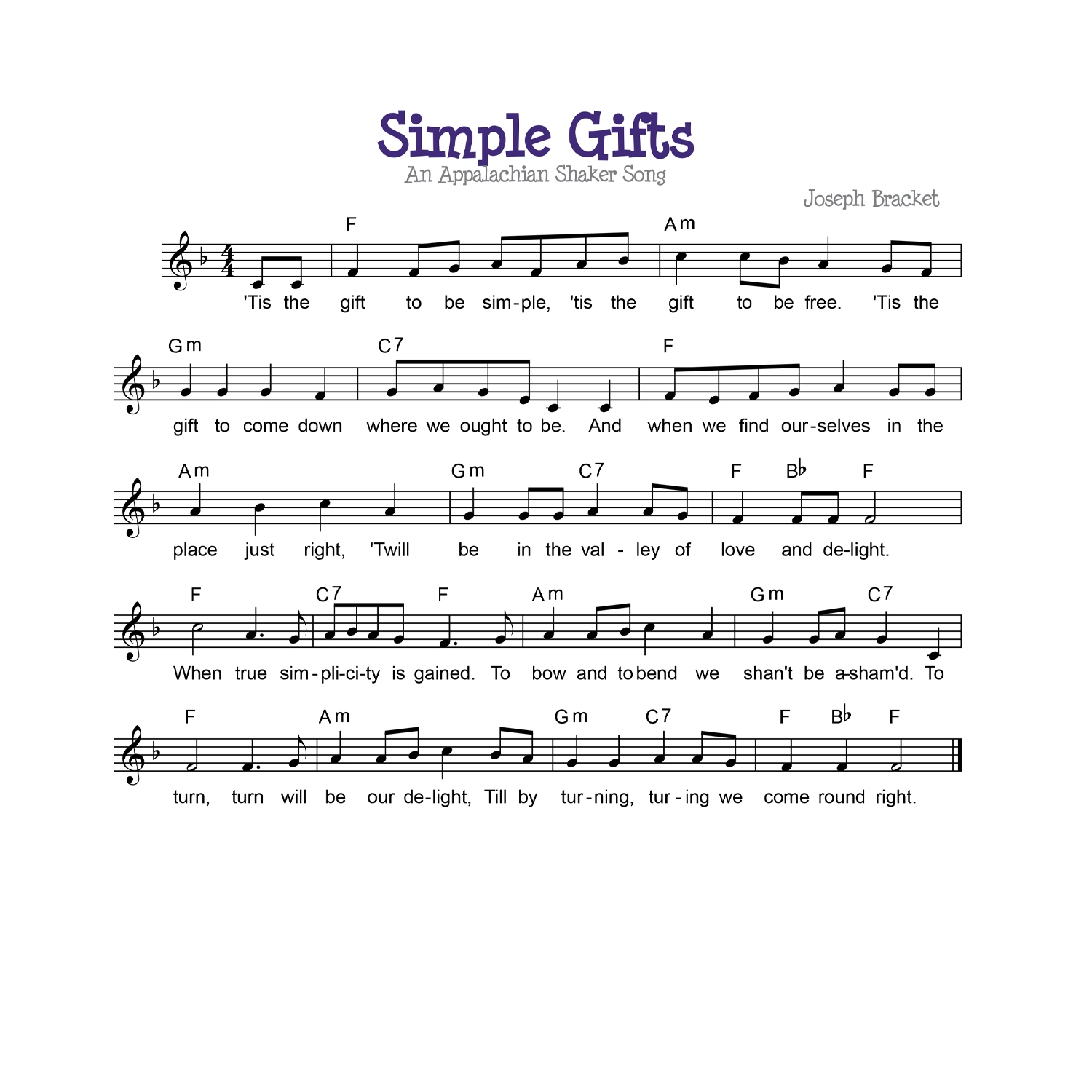 Simple Gifts Piano/Vocal/Guitar Sheet Music Book - Perfect for Beginners, Performances & Music Lessons