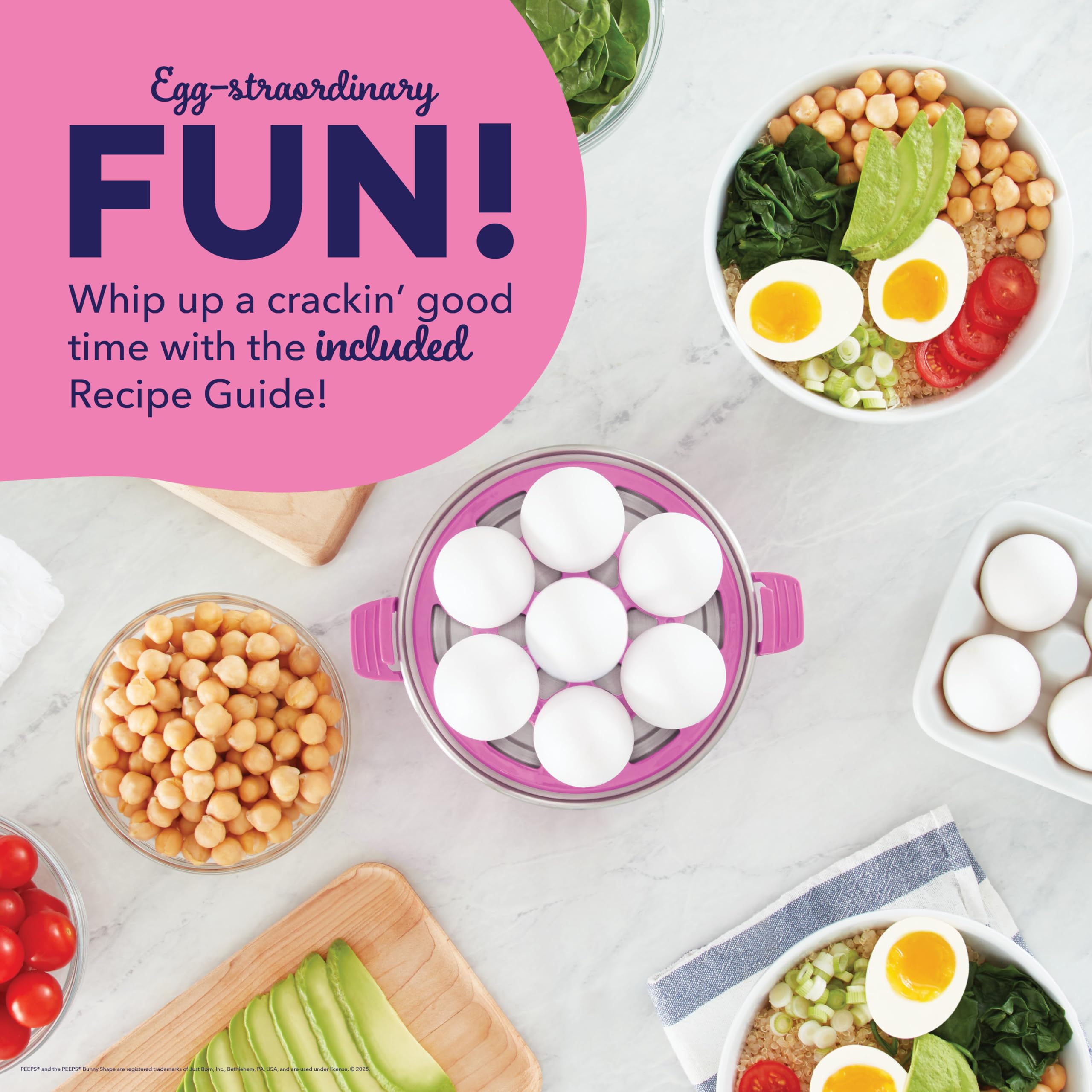PEEPS x Dash Bunny Rapid Egg Cooker: 7-Capacity Electric Egg Cooker for Hard Boiled, Poached, Scrambled Eggs & Omelets with Auto Shut Off - Perfect for Breakfast, Meal Prep & Keto Diet - Pink