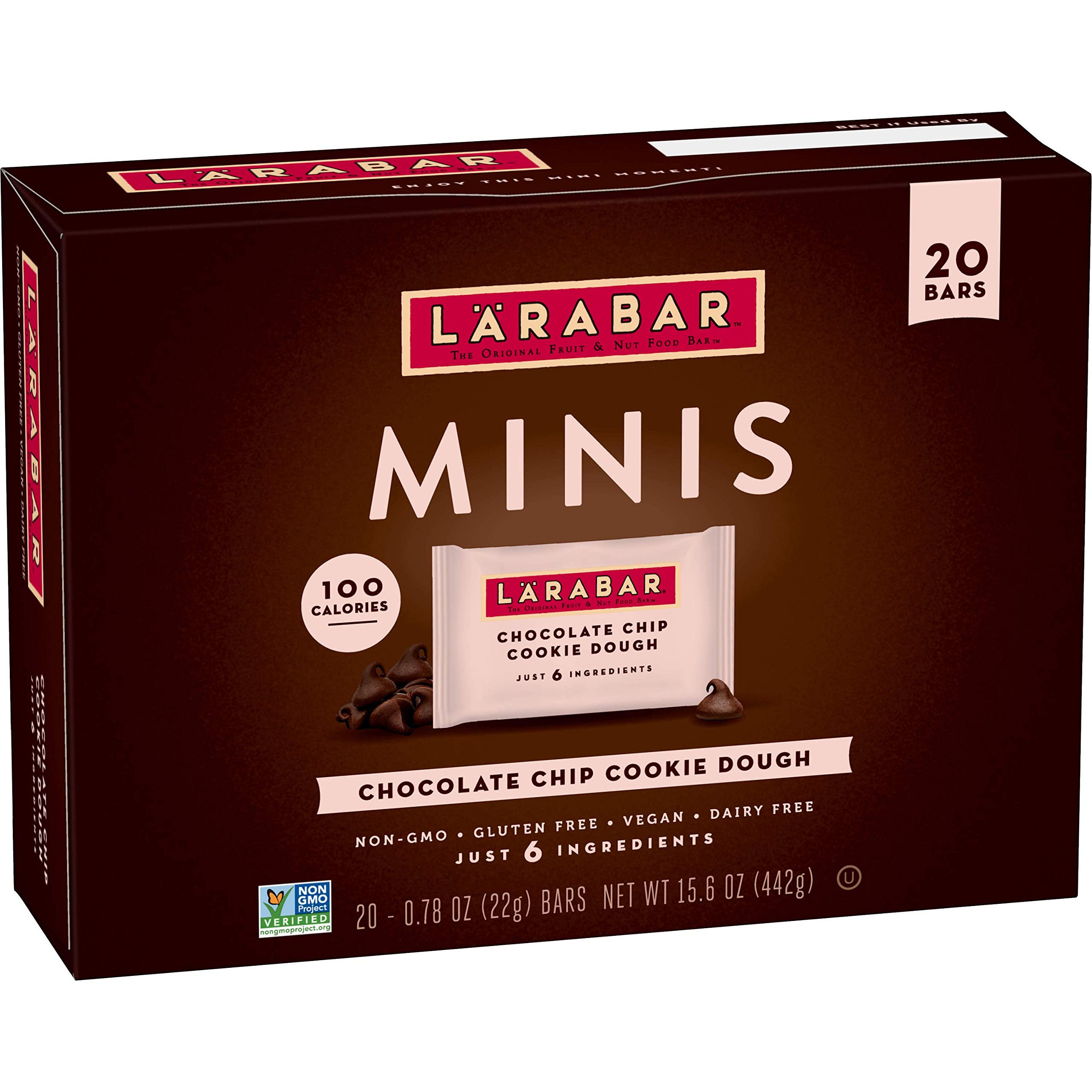 Larabar Chocolate Chip Cookie Dough Mini Bars - Gluten Free, Vegan, Non-GMO Snack Bars (20 Count) | Perfect for On-the-Go Energy, Healthy Lunchboxes & Post-Workout Recovery