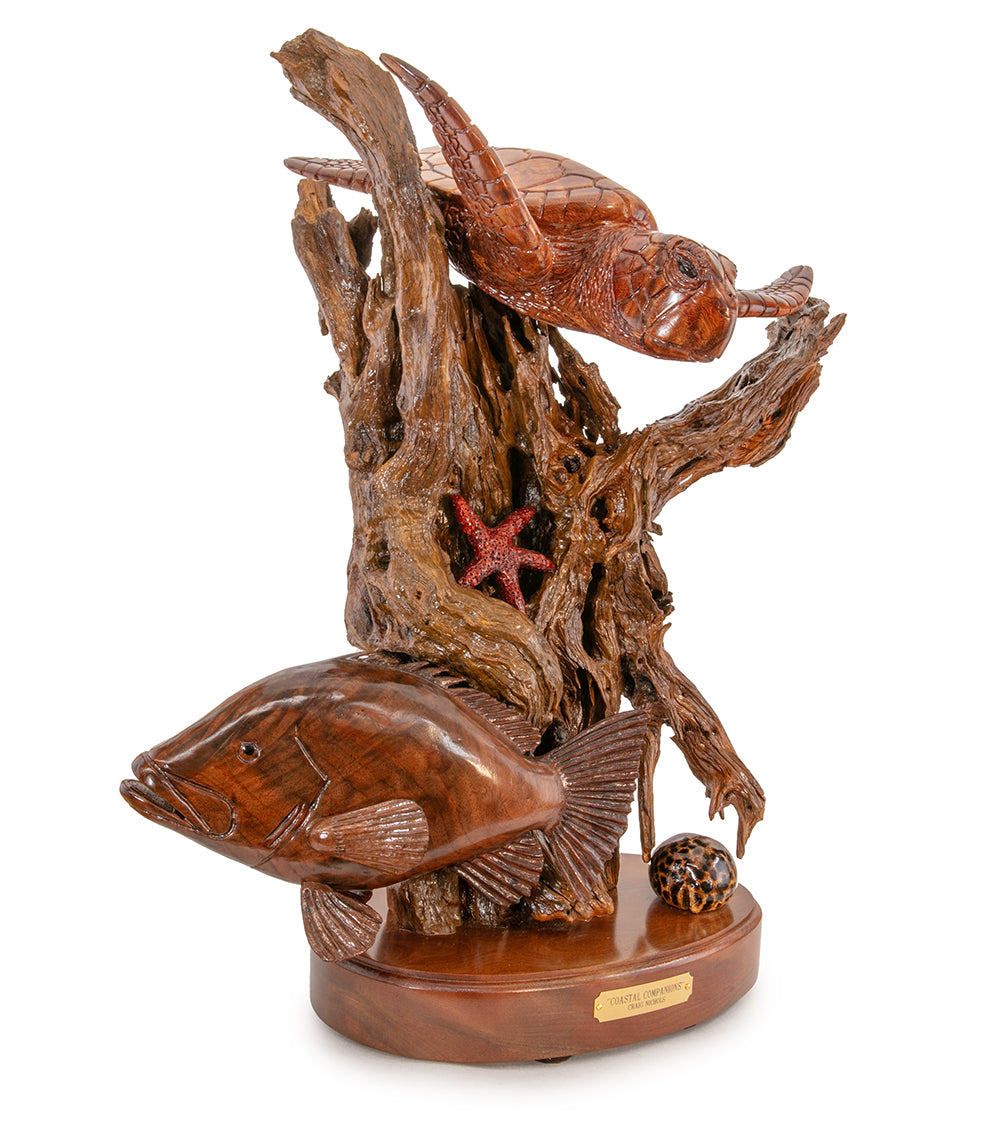 Handcrafted Koa Wood Sculpture - Coastal Companions by Craig Nichols | Hawaiian Art, Beach Home Decor, Perfect Gift for Ocean Lovers