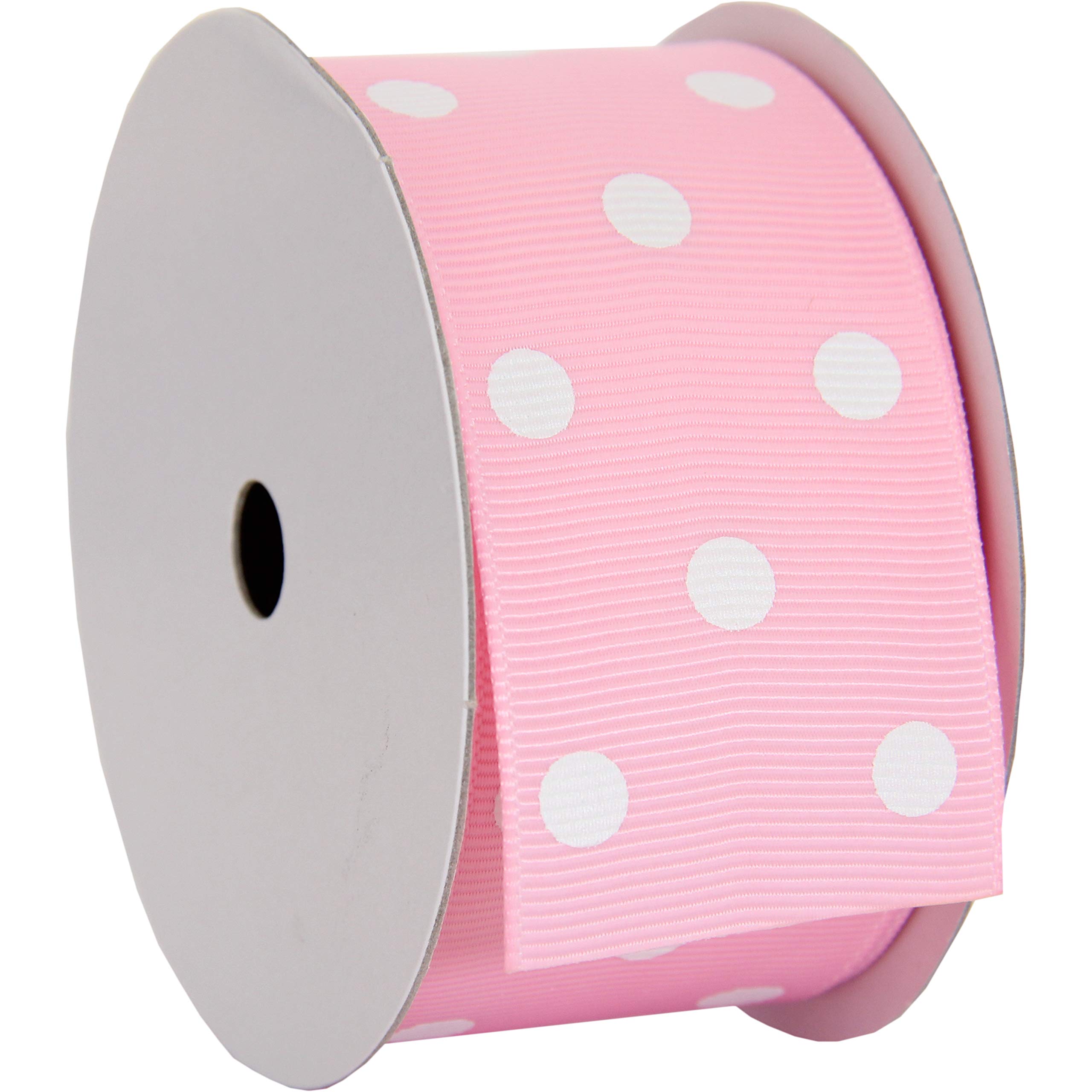 Threadart 1.5 Inch Grosgrain Dots Ribbon - 5 Yards Pink with White Dot Pattern - Perfect for DIY Bows, Gift Wrapping, Hair Accessories, Party Decorations & Craft Projects