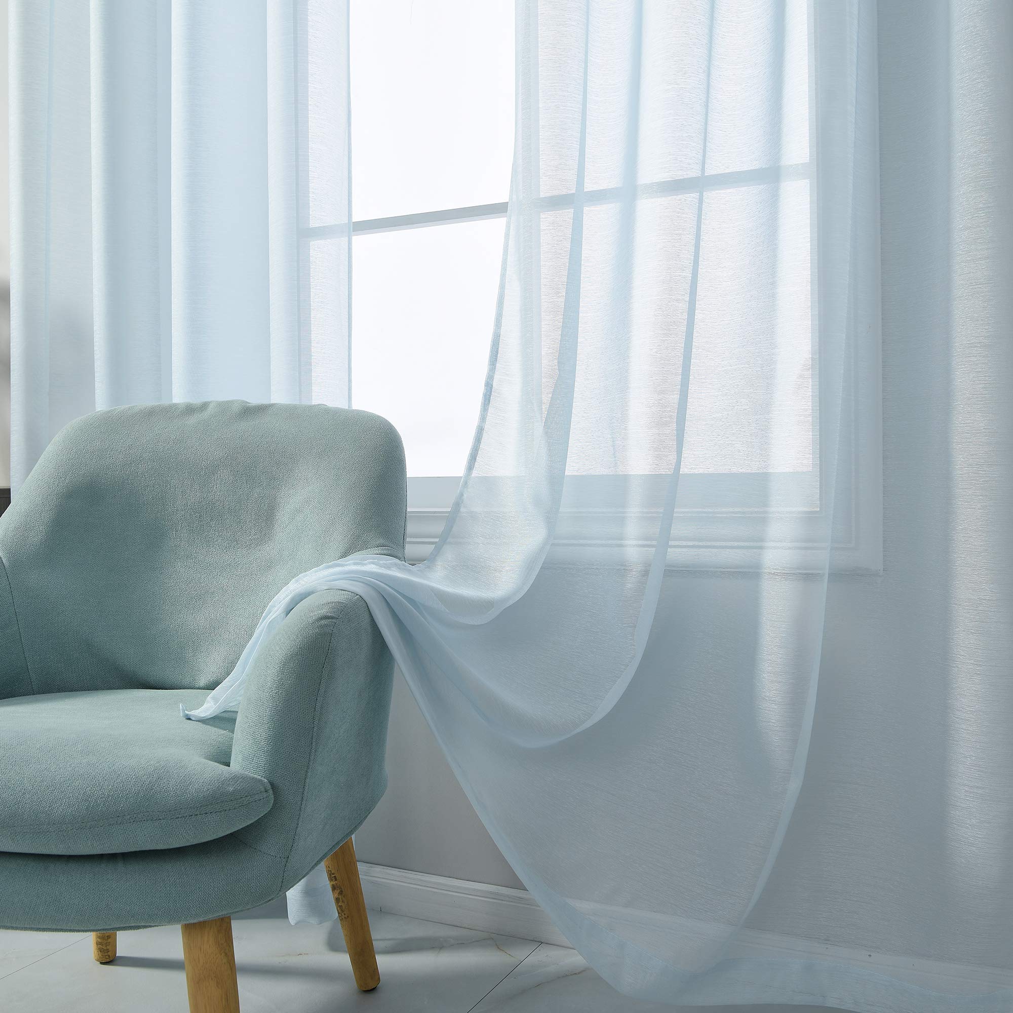 Baby Blue Sheer Curtains 63 Inch Length - Set of 2 Panels Voile Drapes with Grommet Top for Girls & Boys Bedroom, Laundry Room - Light Blue Textured Translucent Window Curtains 52 x 63 Inches - Perfect for Nursery, Living Room & Sunlight Filtering