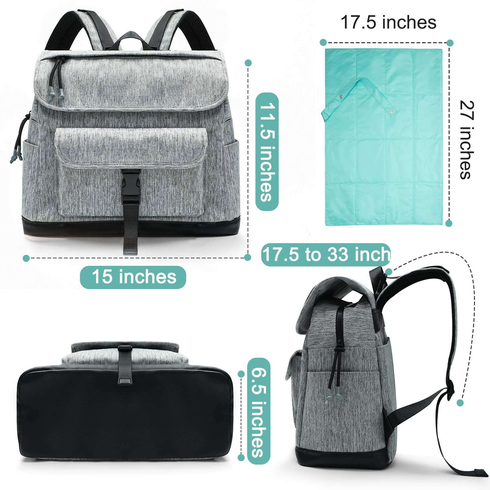 Premium Leather Diaper Backpack for Moms & Dads - 18 Pockets, 4 Insulated Compartments, Changing Station & Stroller Straps (Brown-Grey) - Perfect Baby Travel Bag for Boys & Girls, Ideal for Daycare, Family Outings & Airplane Travel
