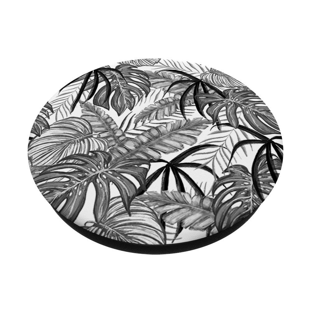 Tropical Palm Fronds Leaves Phone Grip - Grey Black White Nature PopSockets Stand for iPhone, Samsung & Tablets | Perfect for Beach Vacations, Pool Parties & Summer Travel Accessories