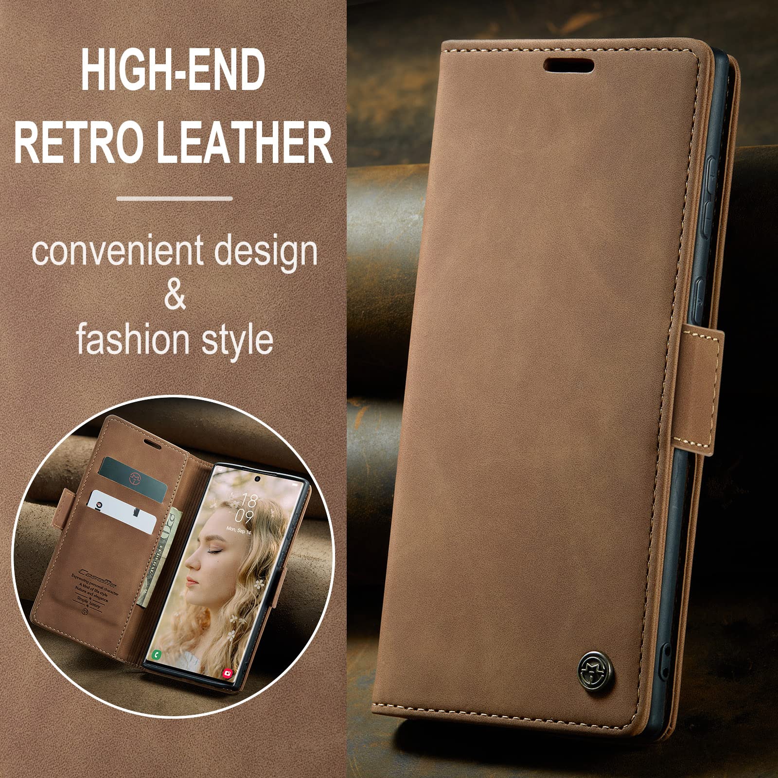 Premium PU Leather Wallet Case for Samsung Galaxy S22 Ultra 5G - Vintage Matte Flip Cover with Card Slots, Magnetic Closure & Stand Function | Shockproof Full Protection | Brown | Perfect for Business, Travel & Everyday Use