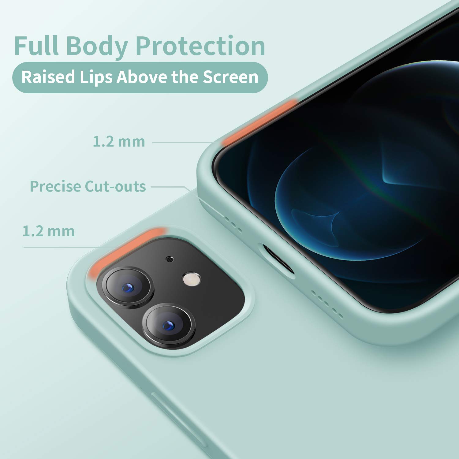 Premium Shockproof Silicone Case for iPhone 12 & iPhone 12 Pro (6.1 inch) - Soft Anti-Scratch Microfiber Lining - Mint Green | Slim Protective Cover for Everyday Use, Work & Travel