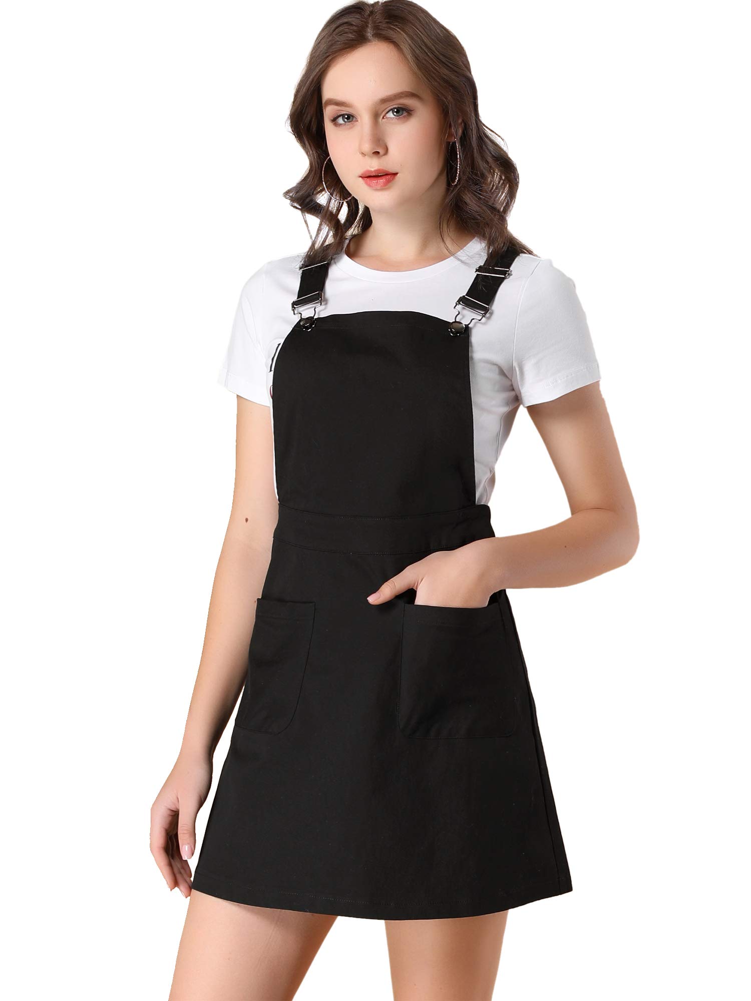 Allegra K Women's Adjustable Strap Suspender Skirt with Pockets - A-Line Pinafore Jumper Dress for Casual Outings & Vintage Style