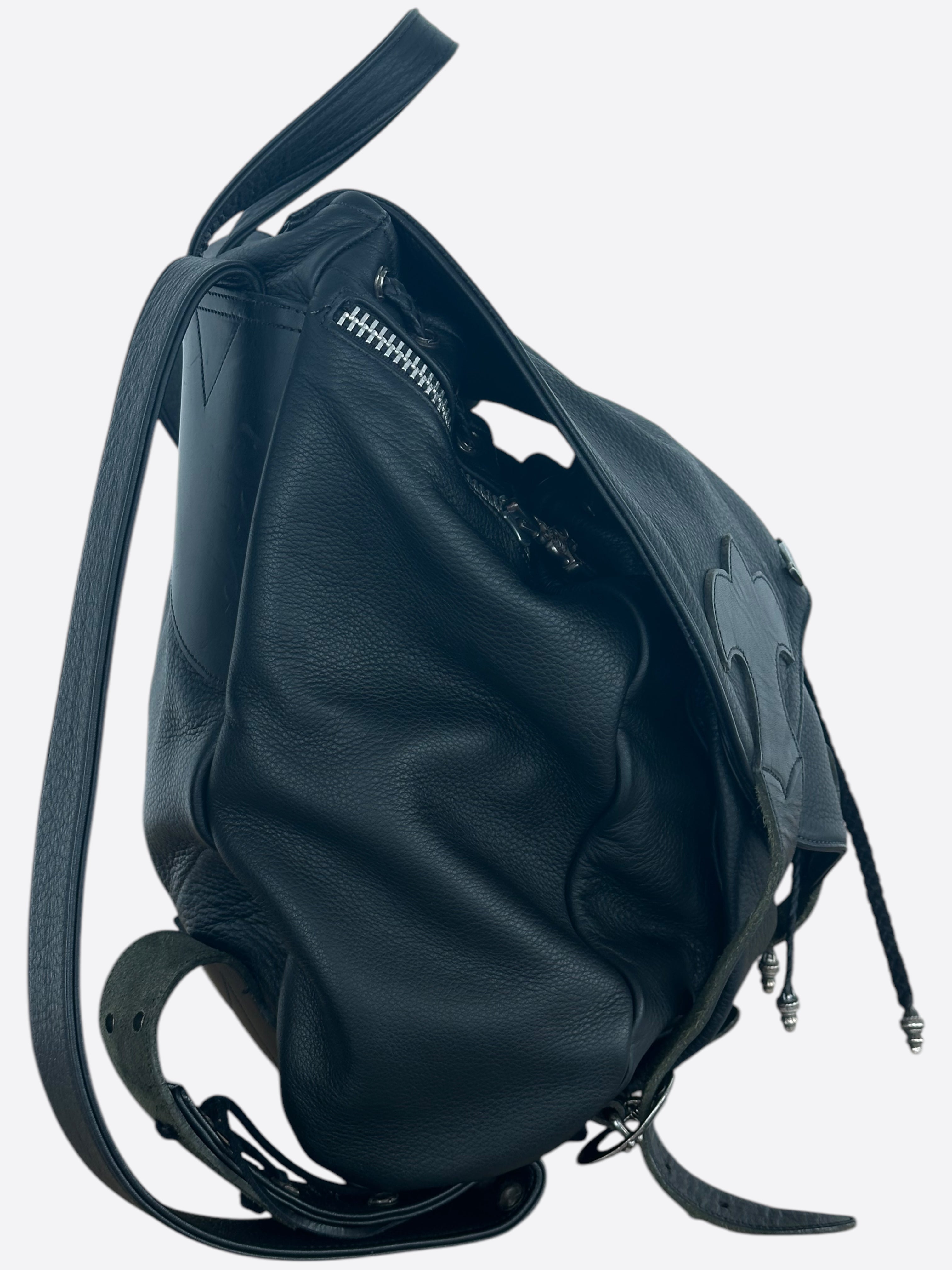 Chrome Hearts Black Leather Gunslinger Backpack for Men & Women - Stylish Gothic Biker Backpack for Travel, School & Everyday Use