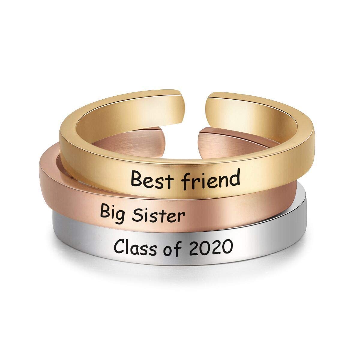 3PCS Personalized Best Friend Rings for Women - Custom Engraved Friendship Name Rings, Perfect for Birthdays, Anniversaries & Gift Giving