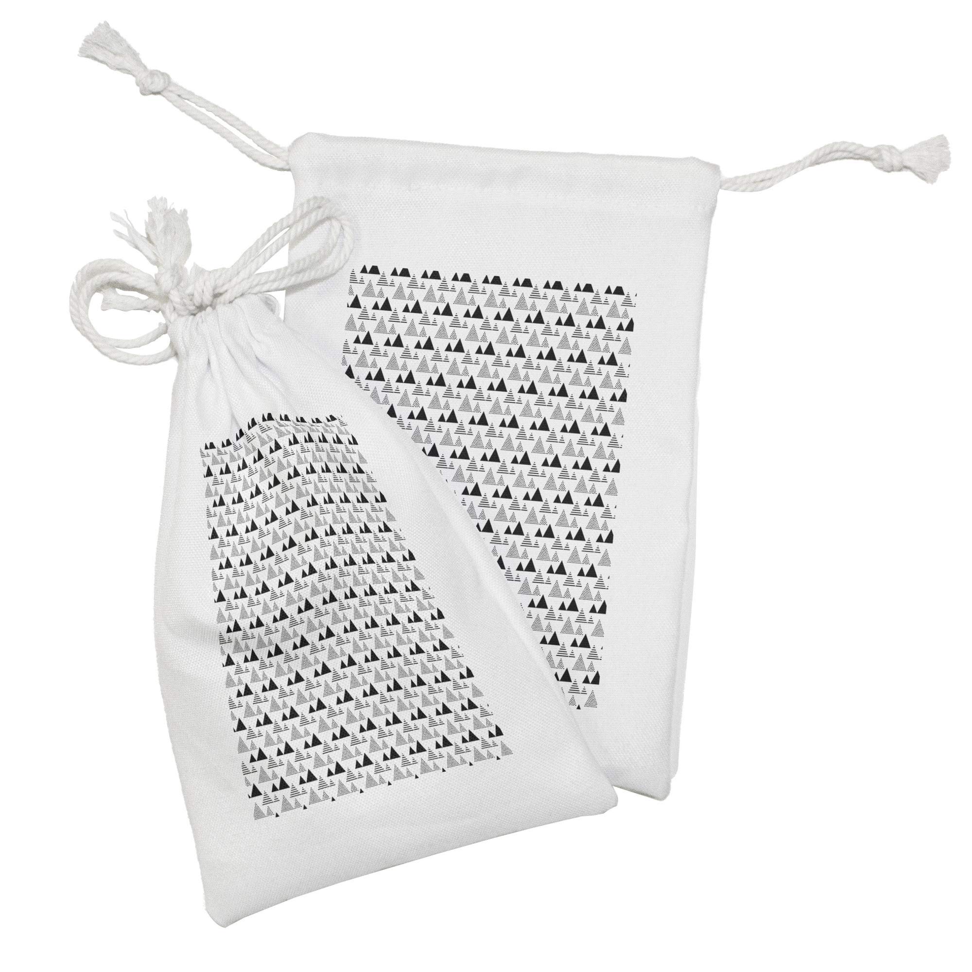 Ambesonne Abstract Fabric Pouch Set of 2 - Modern Striped & Dotted Triangle Design Drawstring Bags (9