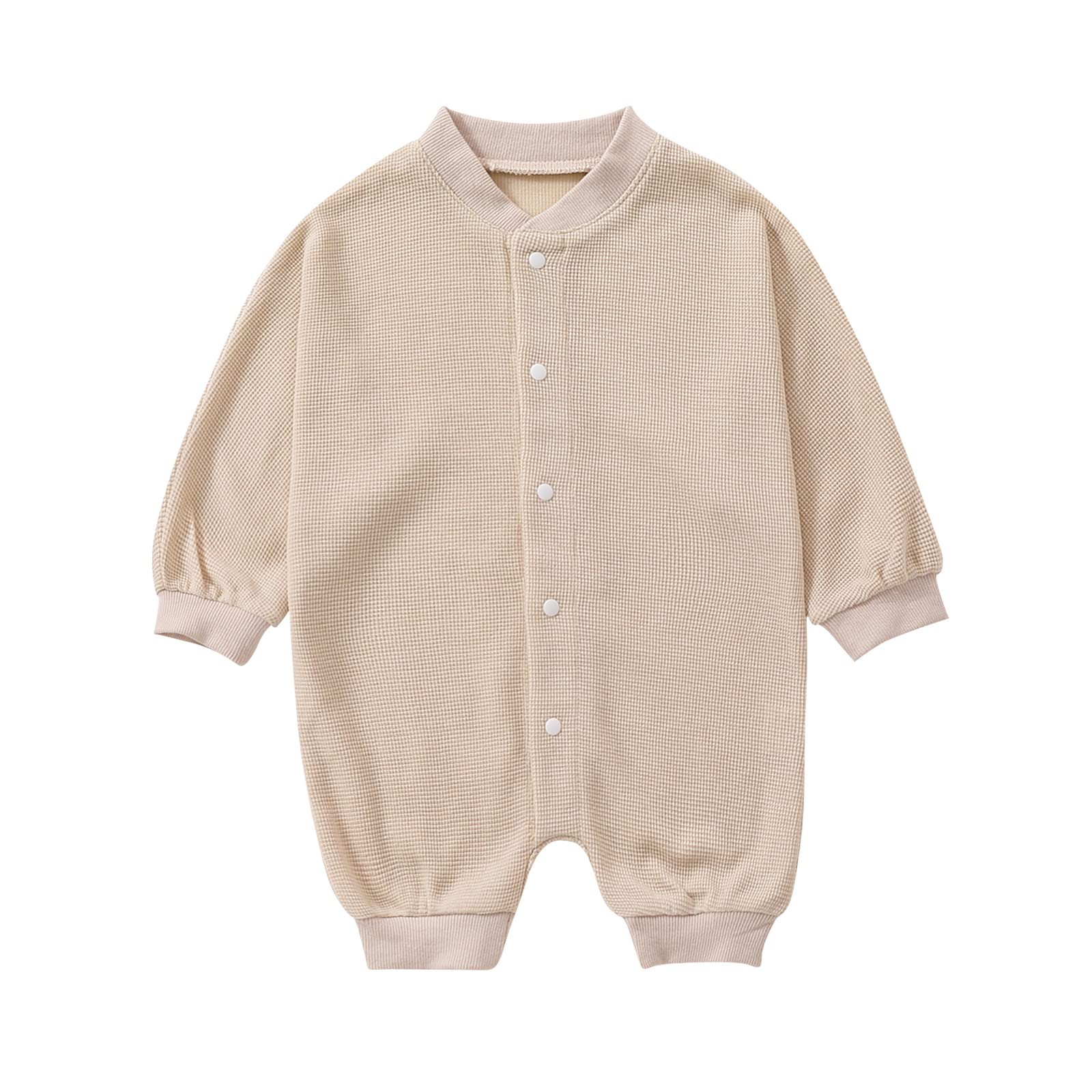 Emmababy Baby Girl & Boy Knitted Romper - Soft Waffle Knit Jumpsuit with Buttons, Long Sleeve Oversized Bodysuit (Solid Colors) - Perfect for Playdates, Family Photos & Cozy Winter Outfits