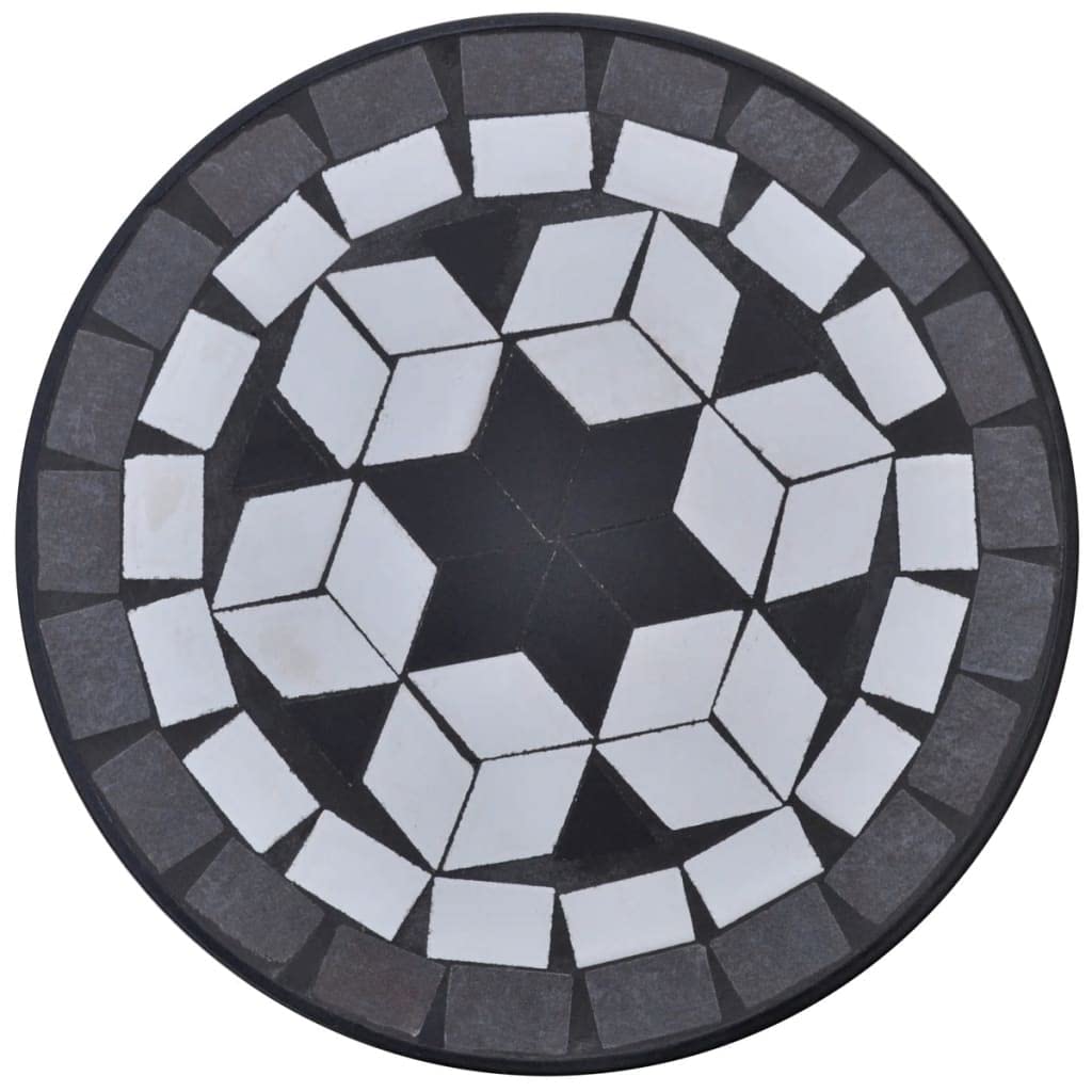 SKM Mosaic Side Table - Black & White Accent Table for Plants, Living Room, Bedroom & Outdoor Decor | Modern End Table with Geometric Design