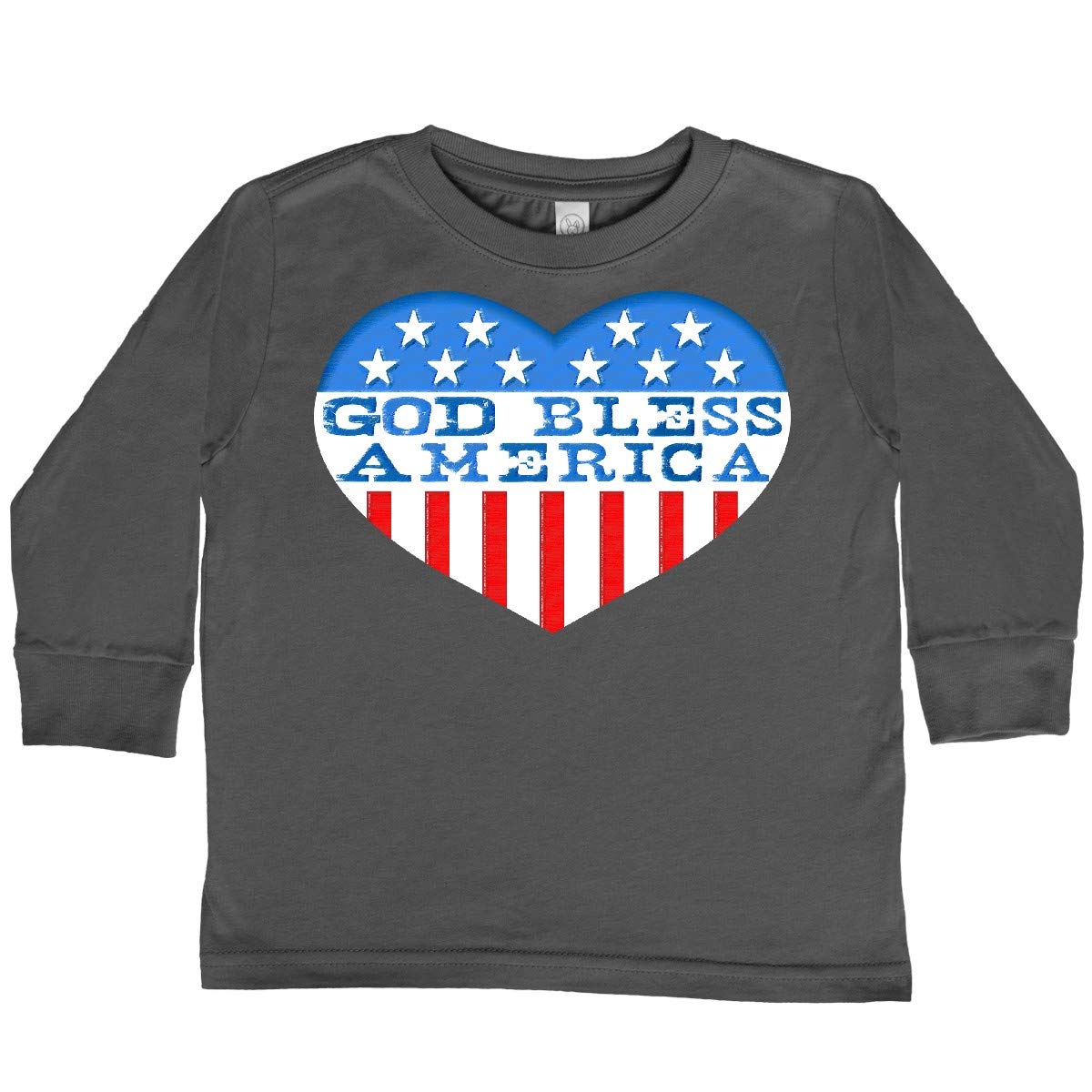 Inktastic God Bless America Heart Toddler Long Sleeve T-Shirt - Patriotic Baby Clothes for Boys & Girls - Perfect for 4th of July, Memorial Day & Family Gatherings
