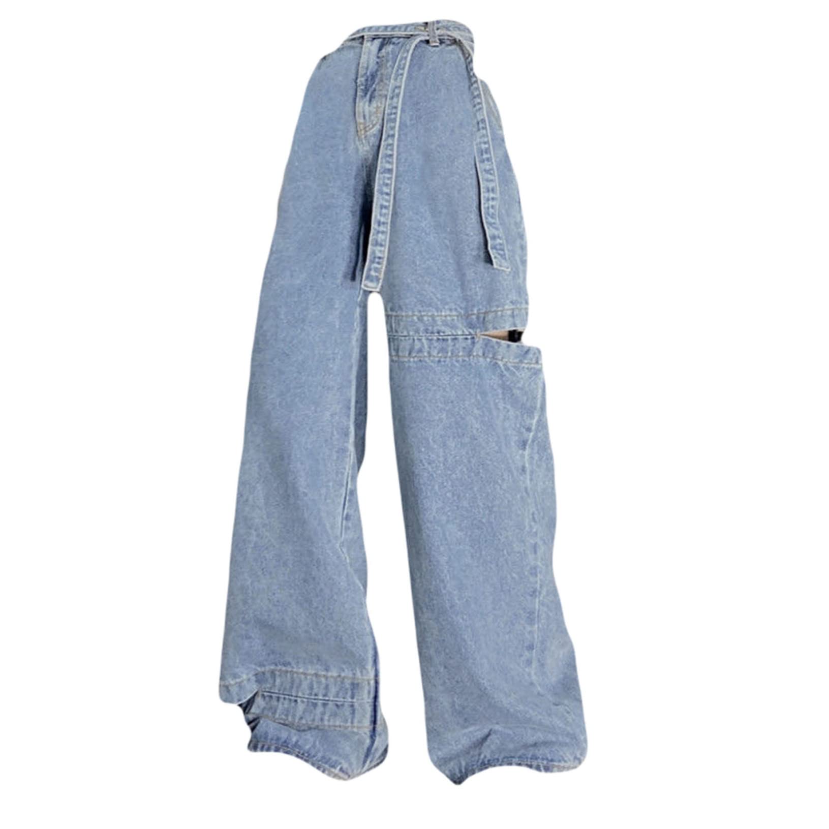 AOBRICON Women's Wide Leg Palazzo Jeans - High Waisted Retro Flare Pants with Sash Belt for Casual & Boho Outfits | Perfect for Spring, Fall & Everyday Wear