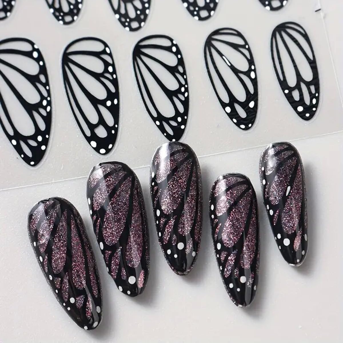 Elegant Black Butterfly Wings Nail Art Stickers - 6PCS 3D Self-Adhesive Nail Decals for Manicure - Perfect for Winter & Spring Nail Designs - DIY Nail Art Supplies for Parties, Weddings & Special Occasions