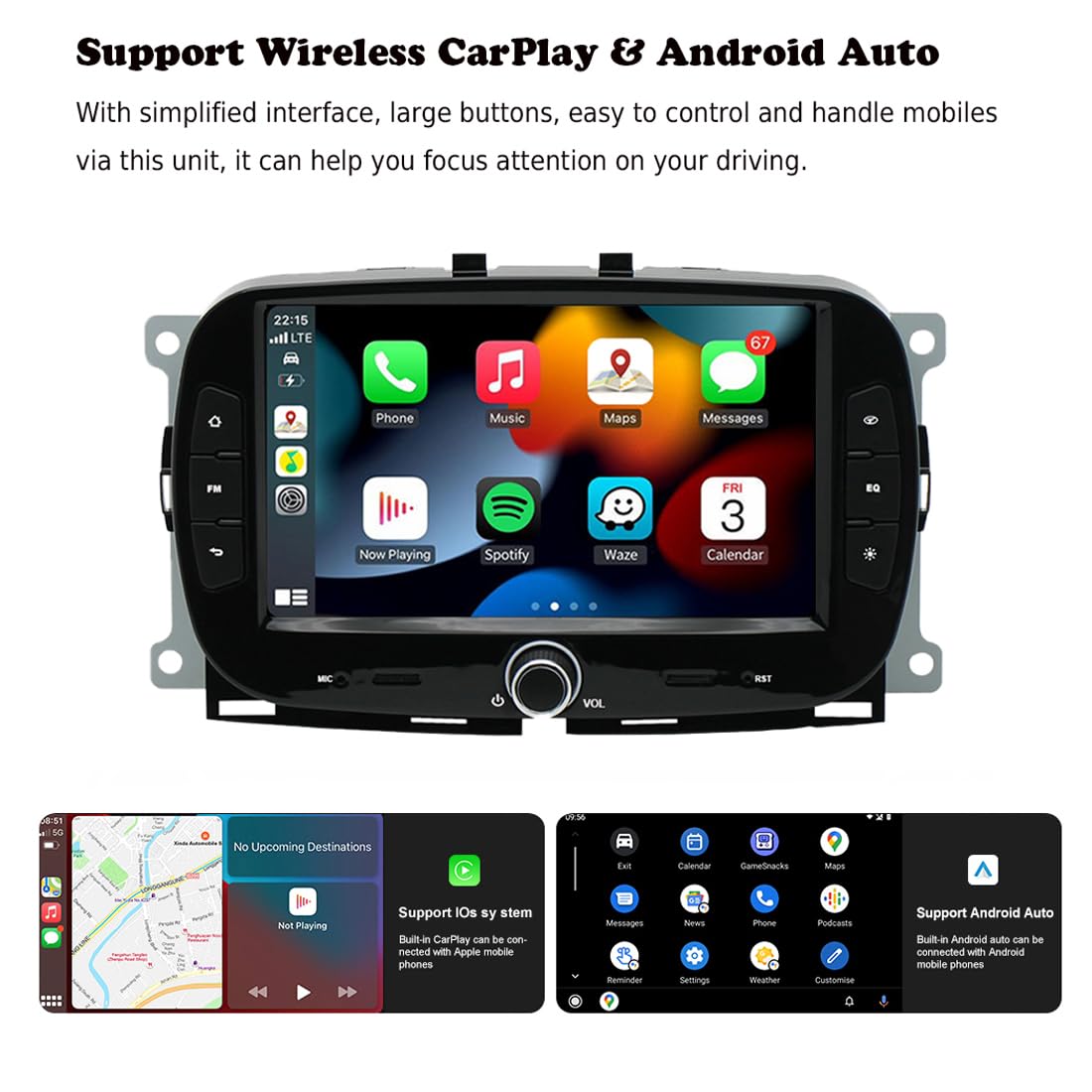 BOOMBOOST 7 Inch 2 Din Android 11 Car Stereo for Fiat 500 2016-2019 | Wireless CarPlay & Android Auto | Bluetooth FM WiFi GPS Mirror Link | Touch Screen Car Radio for Road Trips & Daily Commute