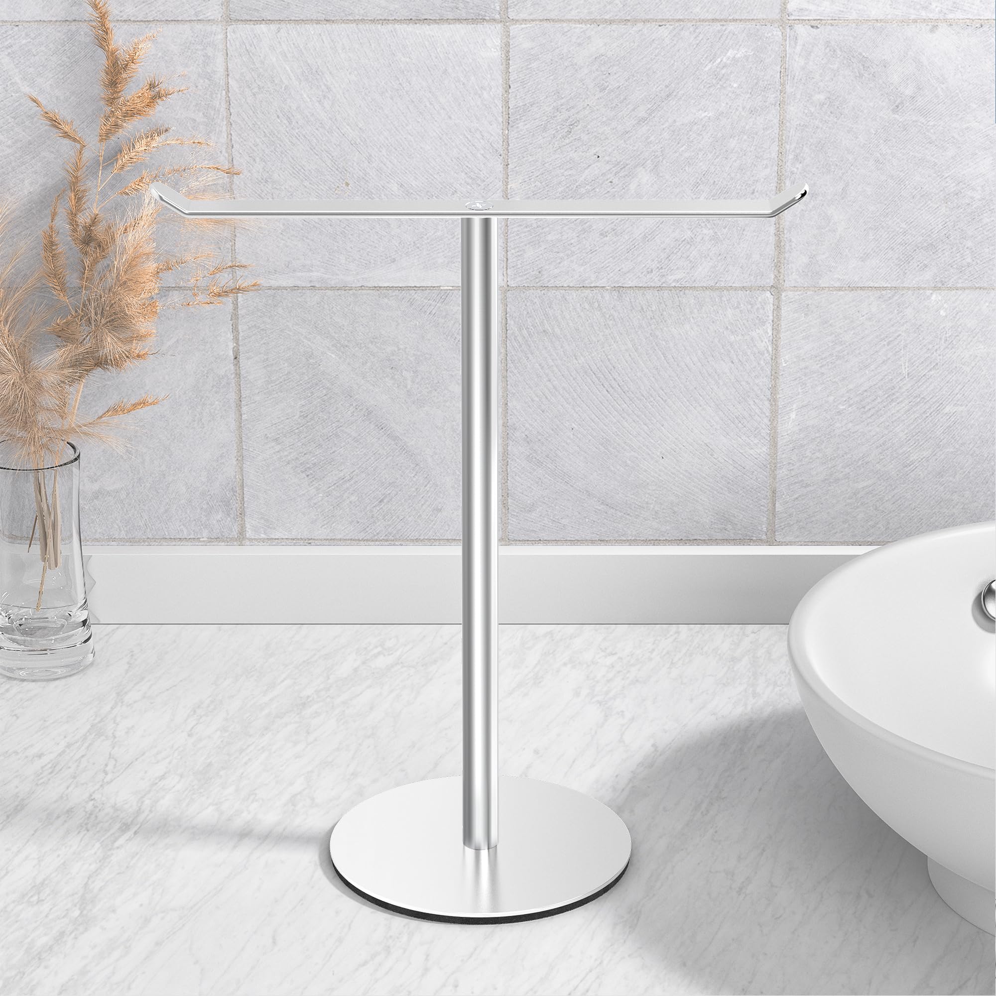 T-Shape Towel Rack - Silver Hand Towel Holder for Bathroom & Kitchen | Space-Saving Organizer for Towels & Headbands | Perfect for Small Bathrooms, Apartments & Vanity Areas