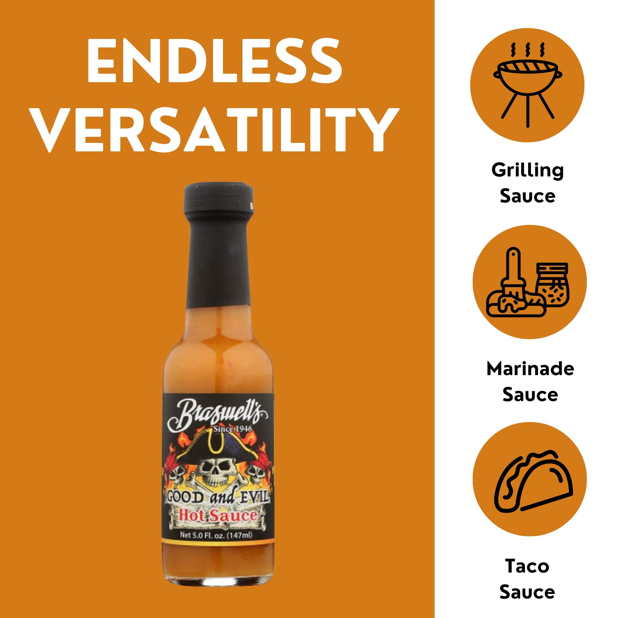 Braswells Good and Evil Hot Sauce - 5oz Bottle | Spicy Gourmet Pepper Sauce for Tacos, Wings & BBQ | Pack of 1