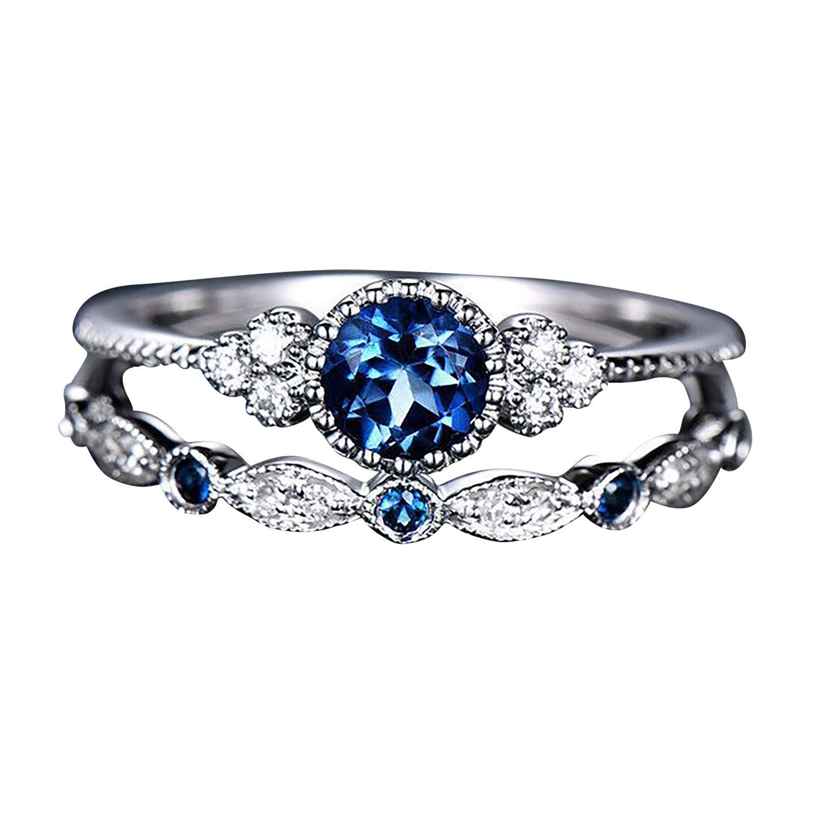 Trendy Women's Diamond Ring Set - Size 7 Blue Couple Rings, Fashion Jewelry for Her, Perfect Love Gift for Anniversary & Valentine's Day | Elegant Everyday Wear & Special Occasion Accessory