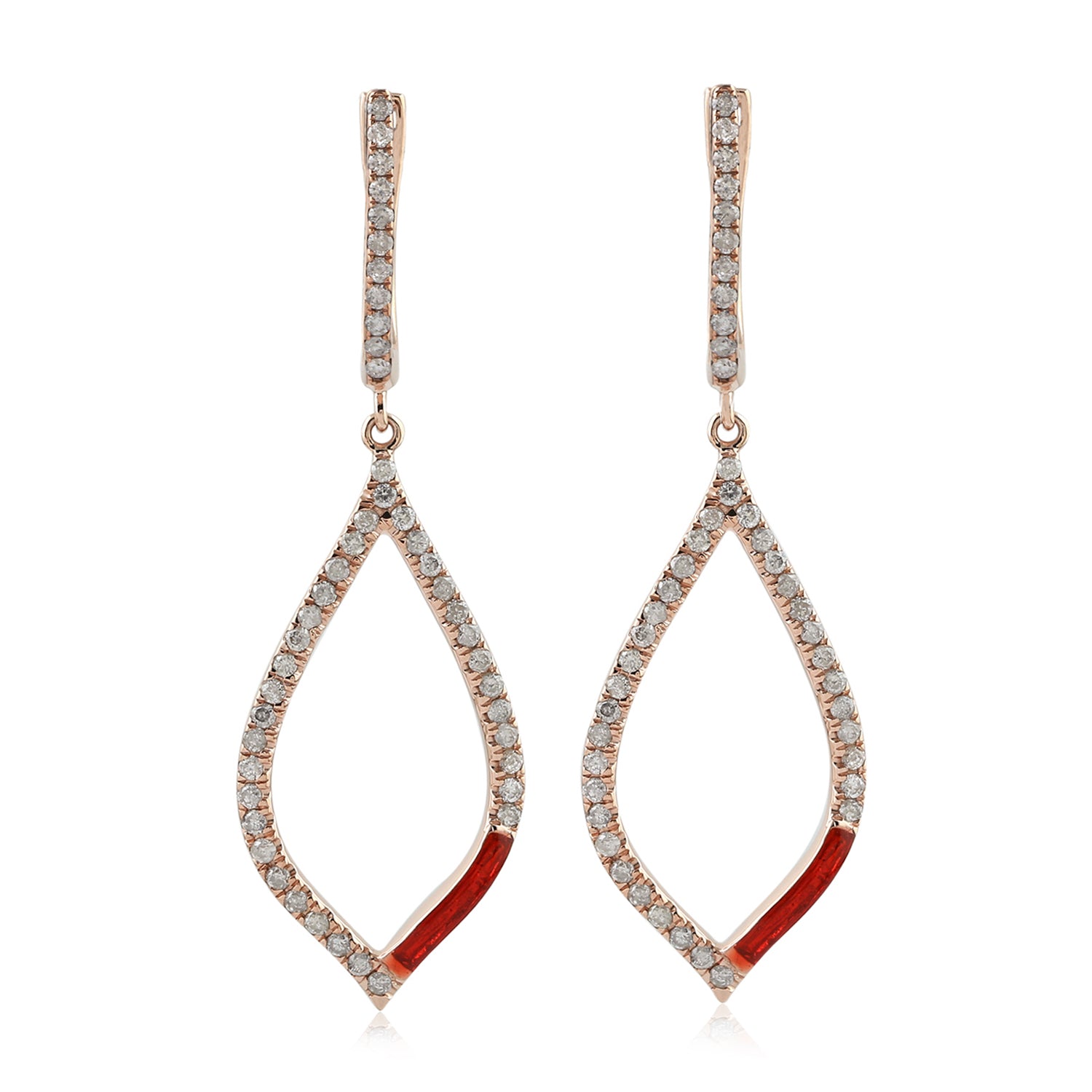 14K Rose Gold Pave Natural Diamond Enamel Drop Dangle Earrings for Women - Elegant Gift for Anniversary, Birthday & Special Occasions
