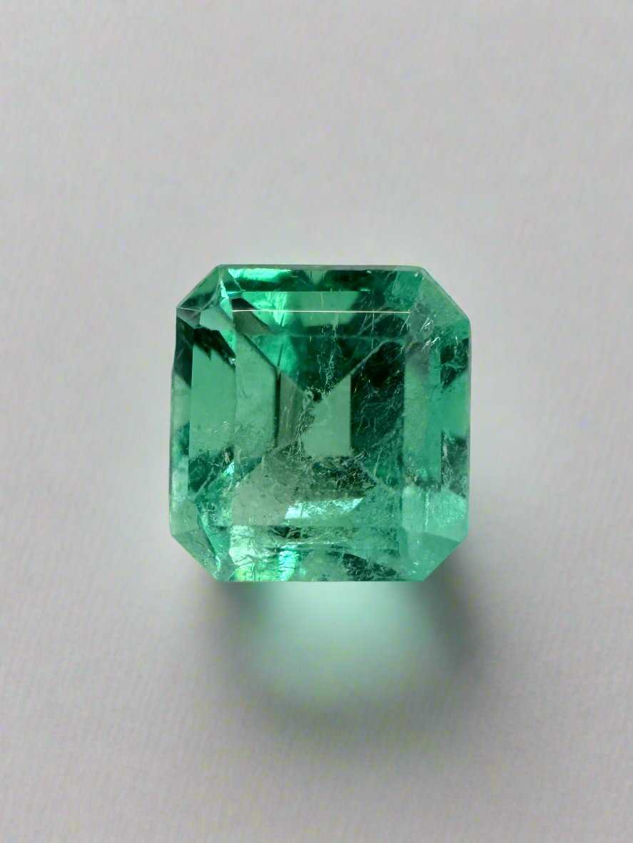 1.09 Carat 14K Gold 3 Stone Engagement Ring with Lab-Grown Diamonds & Natural Colombian Emerald - Classic Asscher Cut for Women - Perfect for Proposals, Anniversaries, and Special Occasions
