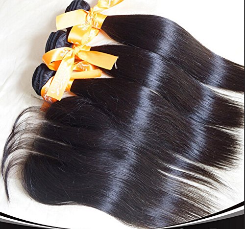 Wholesale 8A 3 Part Frontal Lace Closure with Straight Brazilian Virgin Hair Bundles - 3 Bundles & 4x4 Lace Closure (Natural Color 12