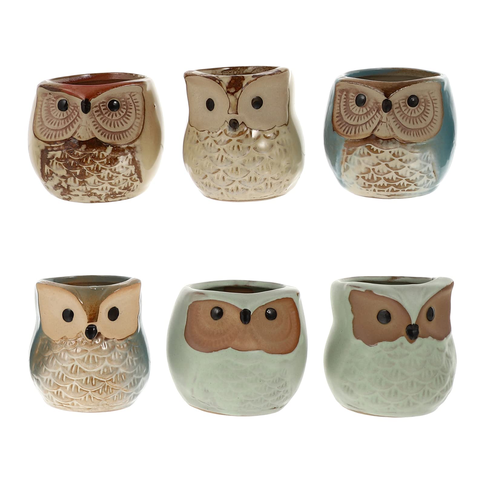 Yardwe 6-Piece Owl Shaped Ceramic Plant Pots - Modern Succulent & Tiny Flower Planters with Cute Animal Decor for Windowsill, Home & Garden Decor | Perfect for Indoor Plants, Succulents, Herbs & Small Flowers