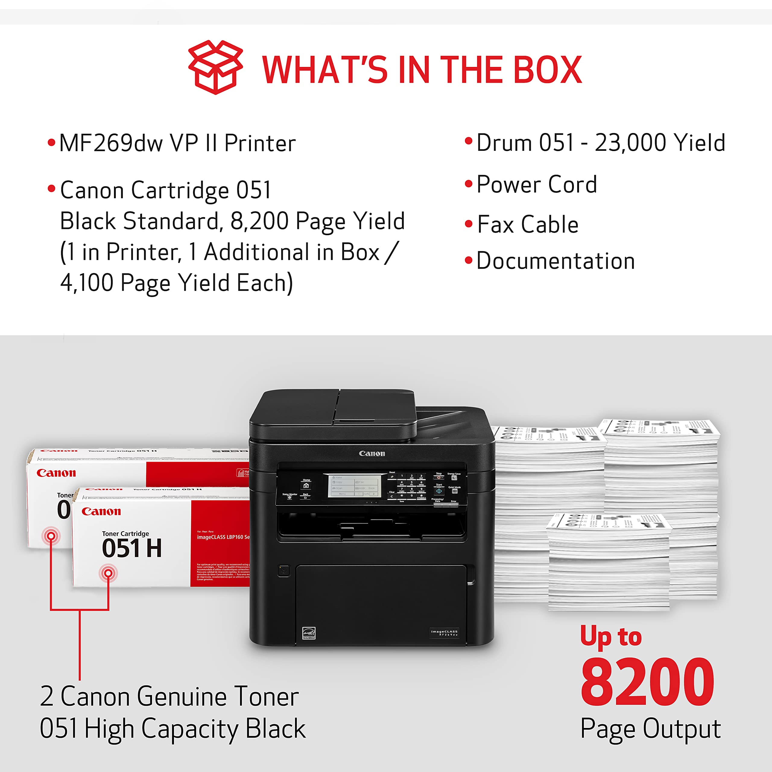 Canon imageCLASS MF269dw II VP Wireless Monochrome Laser Printer - All-in-One with Scanner, Copier & Fax | 30 PPM, Auto Document Feeder, Mobile Printing | Includes 2 High-Capacity Toners | Perfect for Home Office & Small Business Productivity