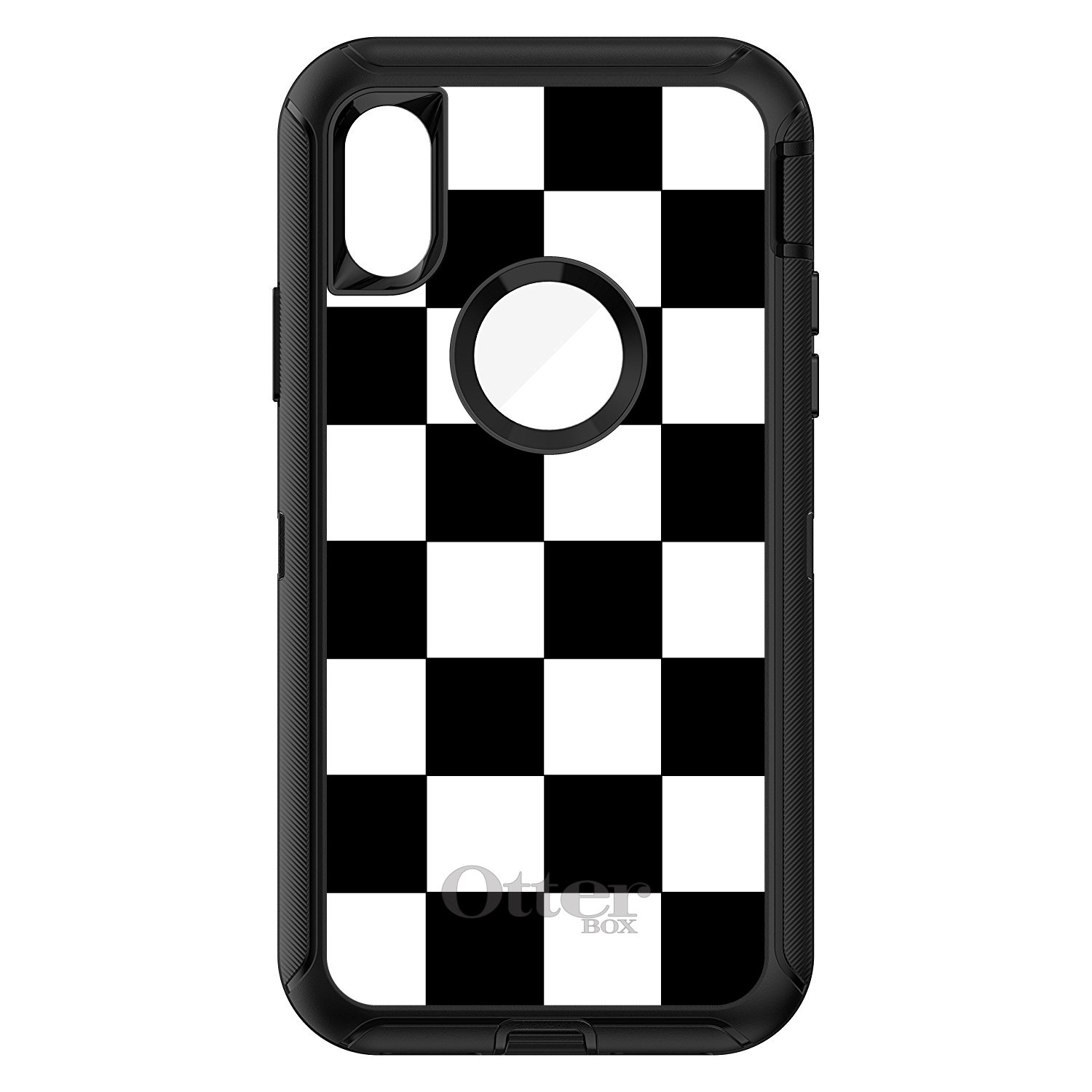 DistinctInk iPhone XR Case (6.1 Inch) - Durable Black & White Checkered Geometric Phone Cover | OtterBox Defender Replacement | Perfect for Outdoor Activities, Sports & Daily Protection