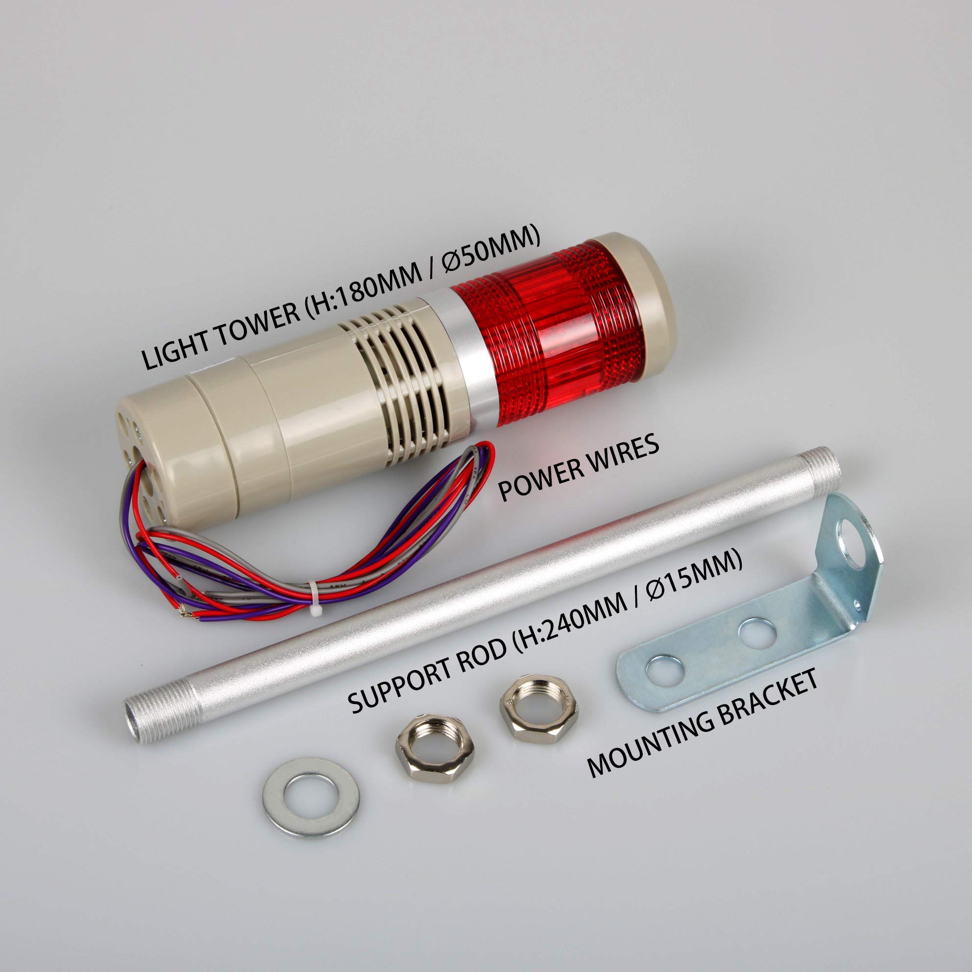 Industrial LED Signal Light Tower - 1-Layer Stack Warning Light with Steady ON Mode (110V) for Factory Safety, Warehouse Alert & Equipment Monitoring