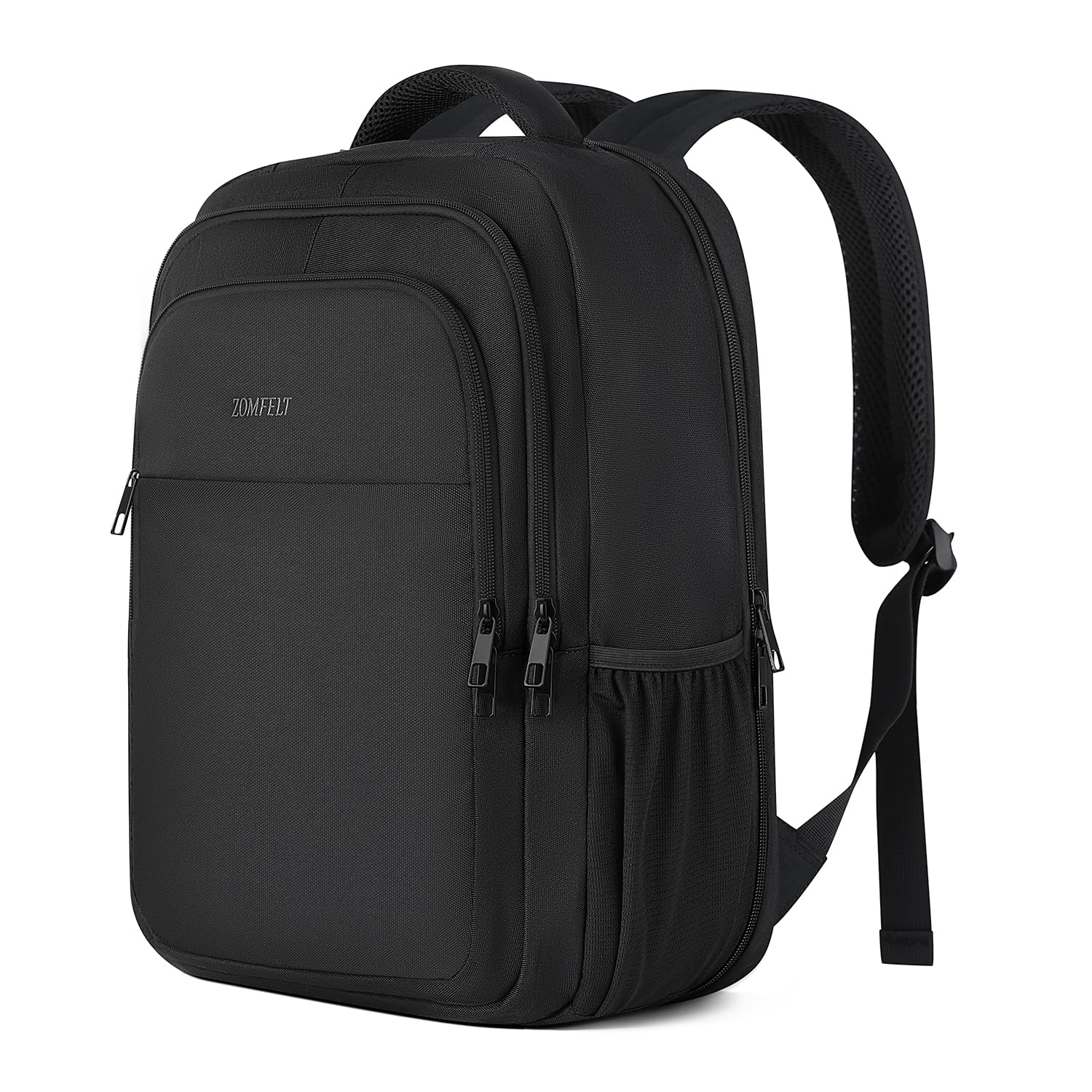 ZOMFELT 15.6 Inch Laptop Backpack for Men & Women - Water Resistant, Flight Approved Carry On Backpack for College, Business, Work & School - Durable Daypack for Travel, Commuting & Daily Use - Black