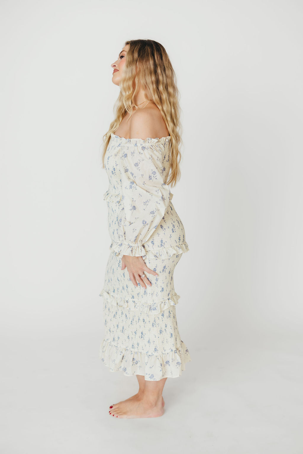Chloe Maternity Midi Dress - Blue Bump Friendly Pregnancy Dress for Women | Perfect for Baby Showers, Maternity Photos & Everyday Wear