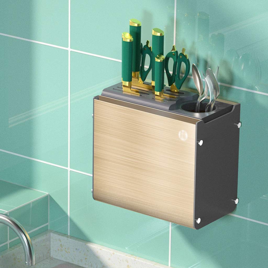 Universal Adjustable Metal Brushed Knife Block Holder - Wall Mounted Champagne Gold Kitchen Knife Storage Organizer for Home & Restaurant Use - Perfect for Countertop, Drawer or Cabinet Organization