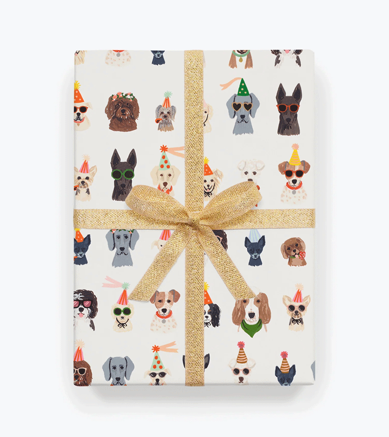 Rifle Paper Co Party Pups Wrapping Paper - Cute Dog-Themed Gift Wrap for Birthdays, Baby Showers & Special Occasions