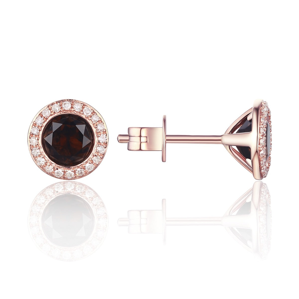 14K Rose Gold Smoky Topaz & Diamond Halo Martini Stud Earrings - Elegant Jewelry for Parties, Weddings & Special Occasions