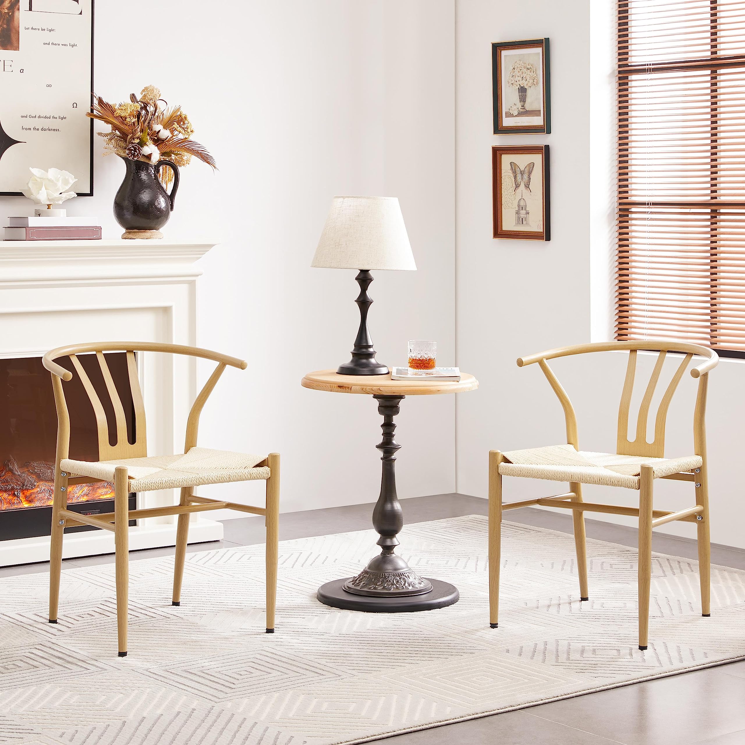Yaheetech 4-Piece Mid-Century Modern Dining Chairs Set - Woven Hemp Seats & Wooden Frame - Perfect for Kitchen, Dining Room, Restaurant or Cafe