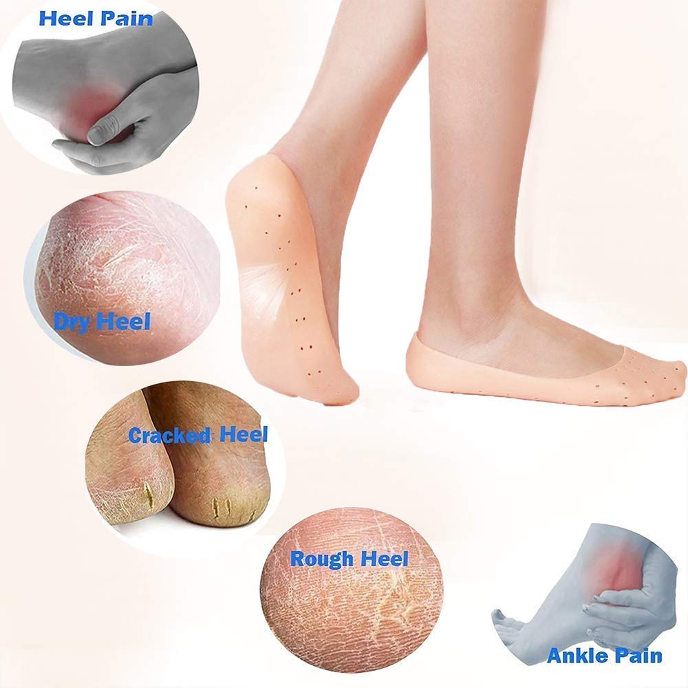 CLOMANA® Anti Crack Full Length Silicone Foot Protector Socks - Moisturizing Heel & Foot Care for Dry Cracked Feet - Perfect for Overnight Treatment, Pedicures & Diabetic Foot Care