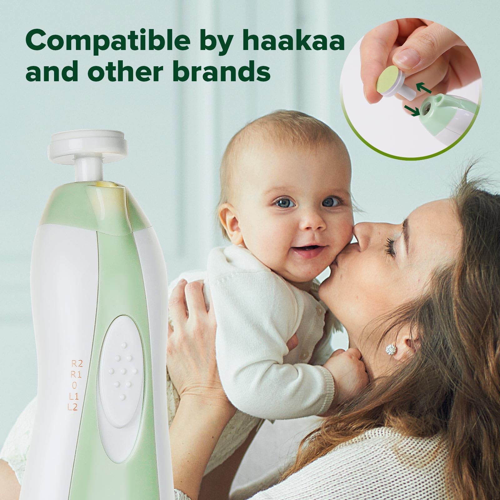 Haakaa Baby Nail Trimmer Electric File with Replacement Pads - Gentle & Safe for Newborns & Toddlers - Perfect for At-Home Baby Nail Care