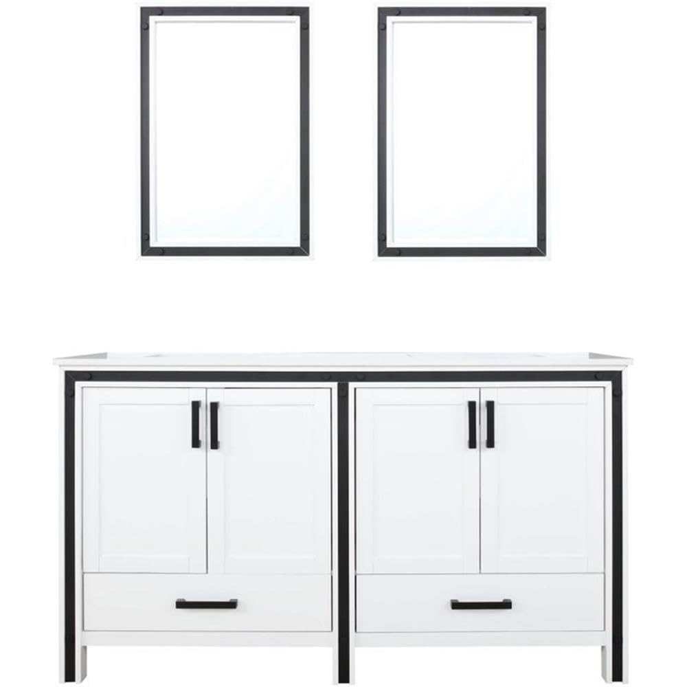 Ziva 60 Inch White Double Bathroom Vanity with Cultured Marble Top & 22 Inch Mirrors - Modern Bathroom Storage Solution for Master Bath or Guest Bath Remodel