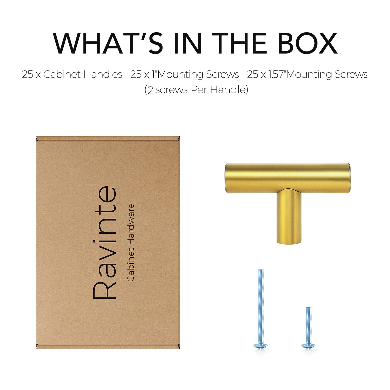 Stainless Steel Brushed Brass Cabinet Handles 2 Inch - 25 Pack for Kitchen Cupboard Drawer Pulls | Durable Hardware Handles for Modern Home & Office Cabinetry