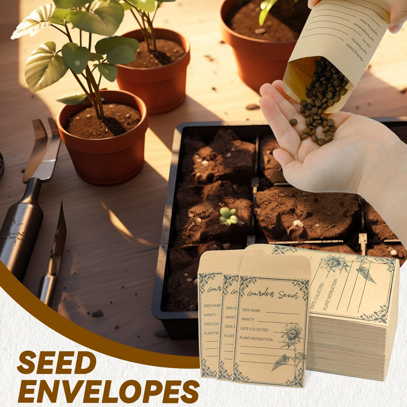 100 Pack Self-Adhesive Seed Envelopes for Storage - 4.72 x 3.15 Inch Small Seed Packets for Vegetable, Plant & Garden Seed Collection | Perfect for Organizing, Saving & Sharing Seeds with DIY Gardeners
