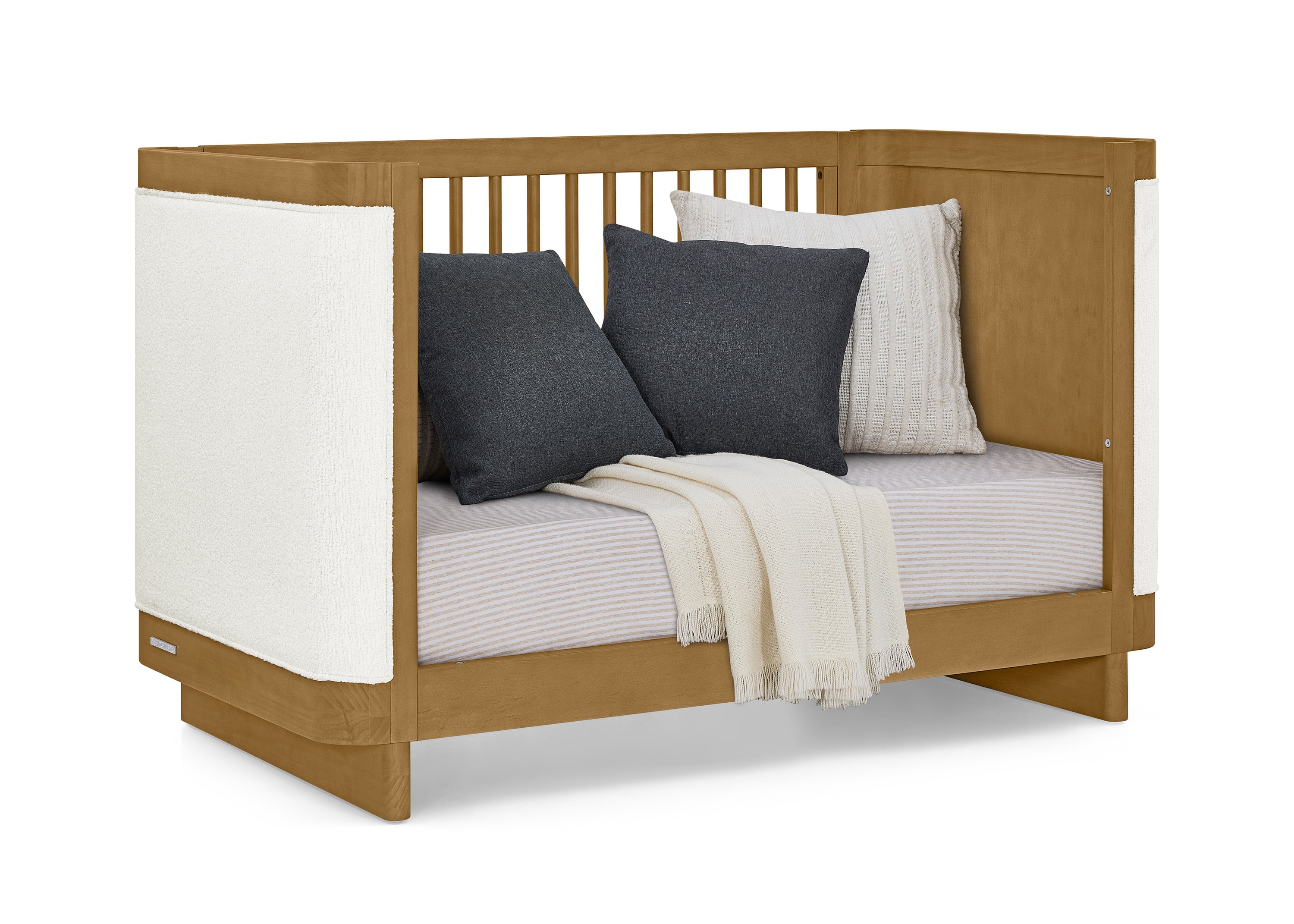 Callie 4-in-1 Convertible Upholstered Baby Crib with Toddler Bed Conversion - Modern Nursery Furniture for Newborns to Kids | Perfect for Small Spaces & Shared Rooms