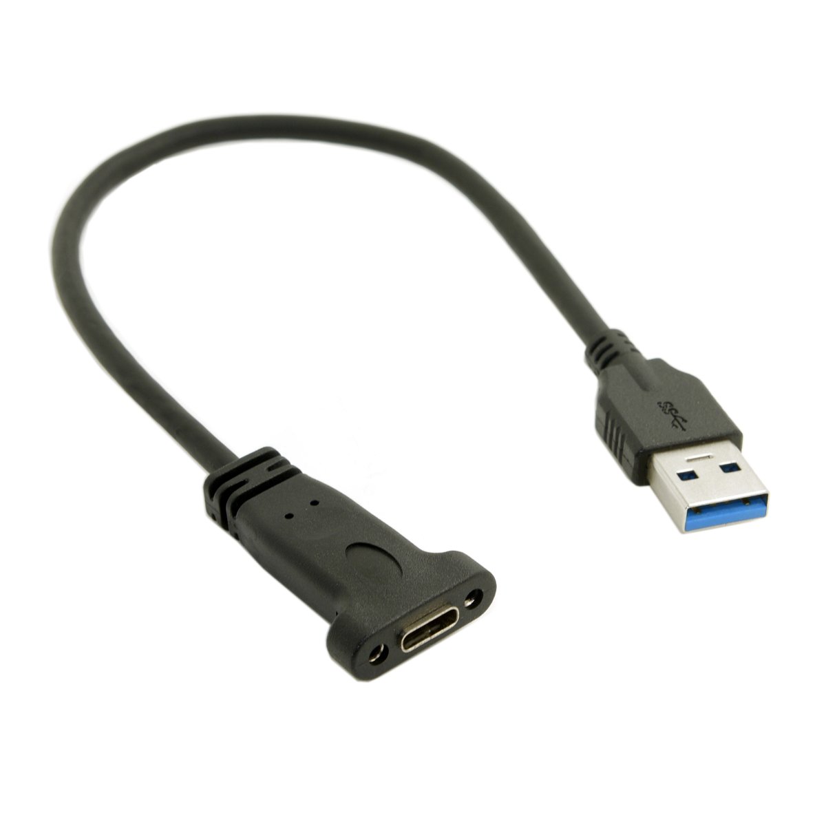 Chenyang CY USB 3.0 Type A to Type C Female Adapter Cable - 20cm with Panel Mount Screw Hole for Computer, Laptop, Smartphone & Tablet Charging & Data Transfer