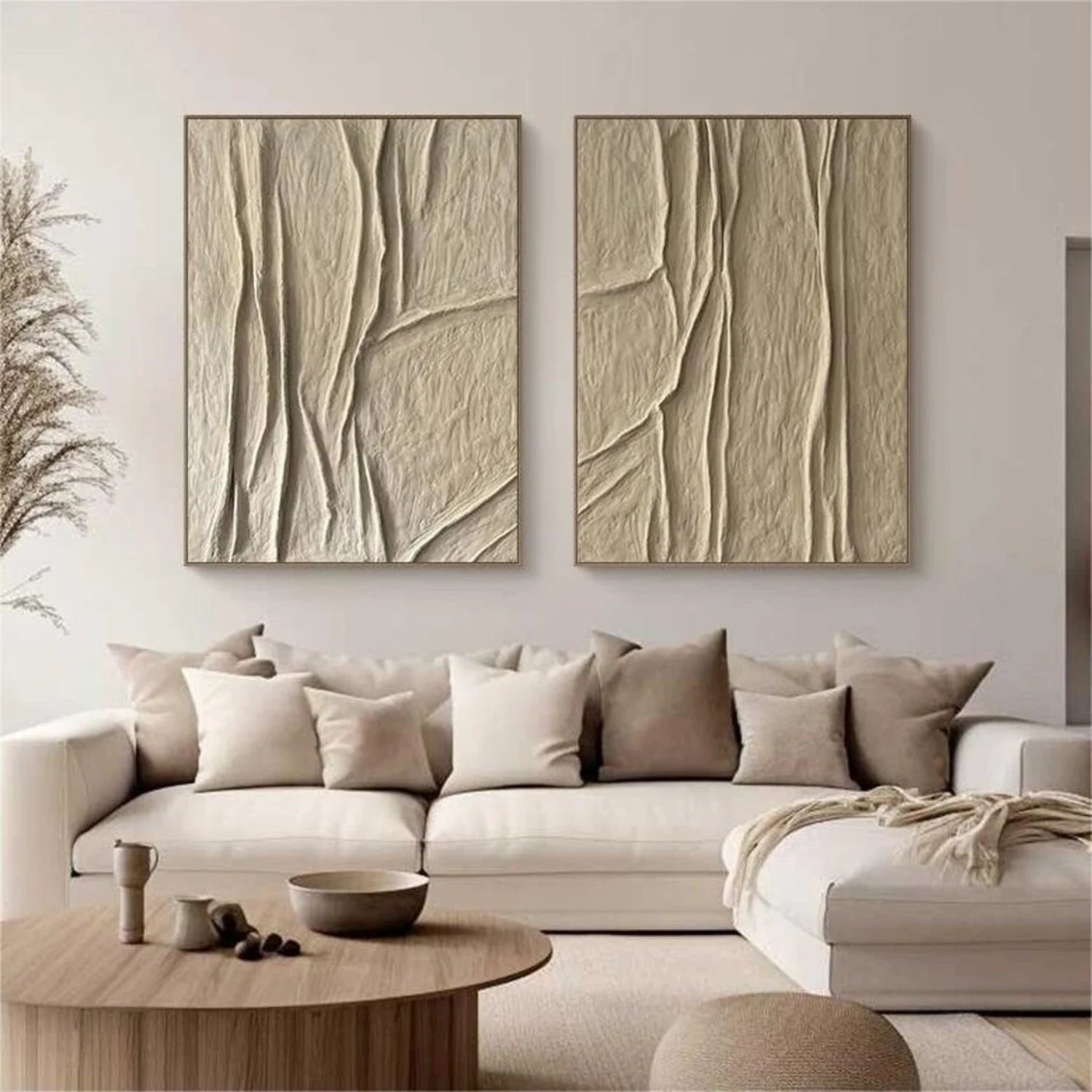 Abstract Beige & Brown Wall Art Set of 2 - Modern Canvas Paintings for Living Room, Bedroom & Office Decor #BB134