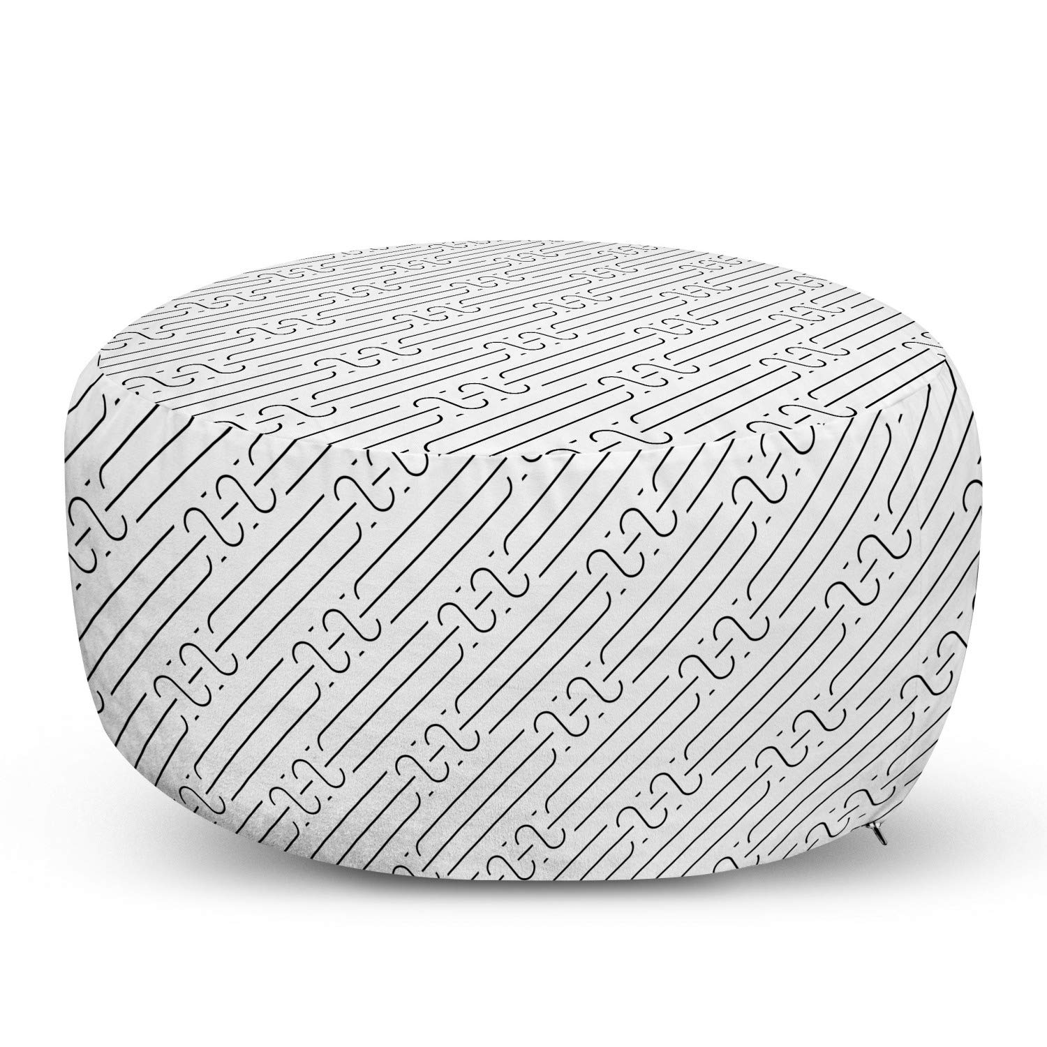 Ambesonne Abstract Ottoman Pouf - Minimalist Striped Footrest with Removable Cover, White & Charcoal Grey - Perfect for Living Room, Bedroom & Home Decor